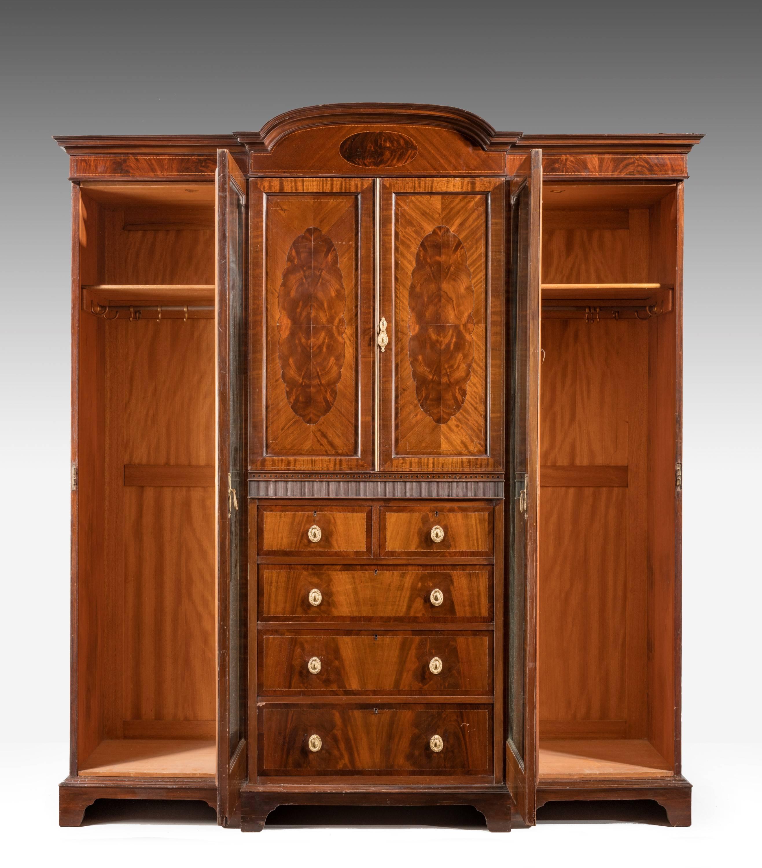 Art Deco Early 20th Century Mahogany Breakfront Wardrobe