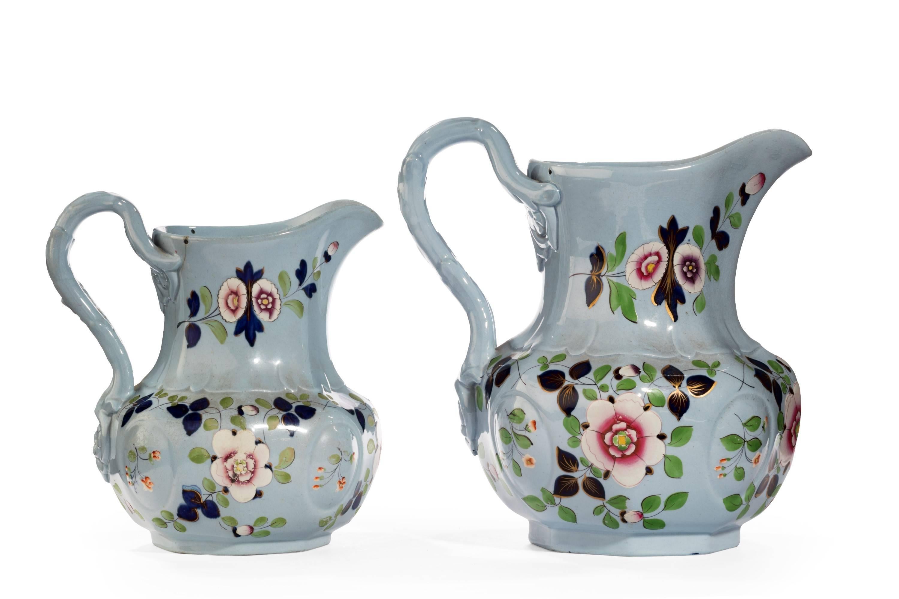 English Pair of Late 19th Century Blue Ironstone Jugs For Sale