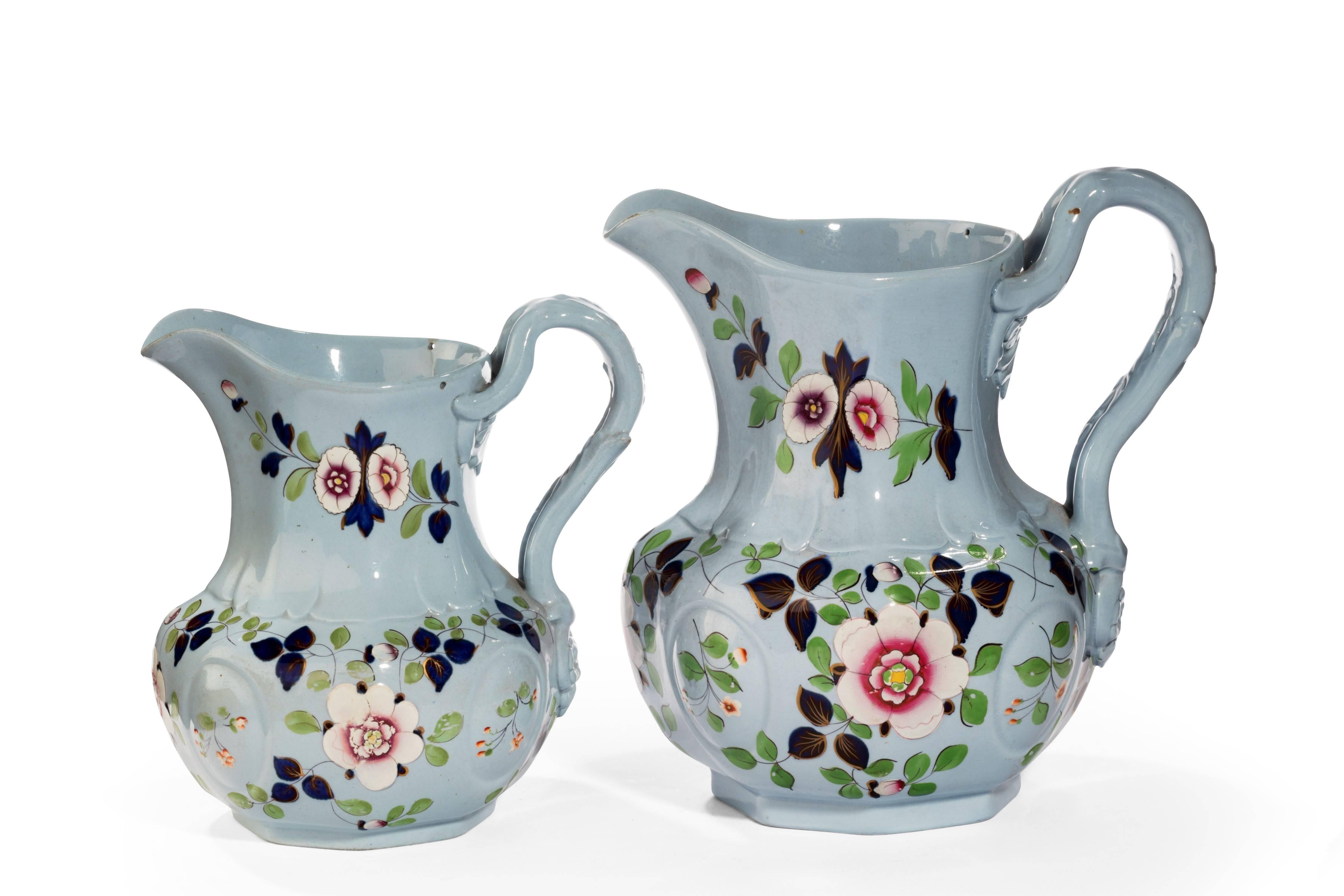 Pair of Late 19th Century Blue Ironstone Jugs In Excellent Condition For Sale In Peterborough, Northamptonshire