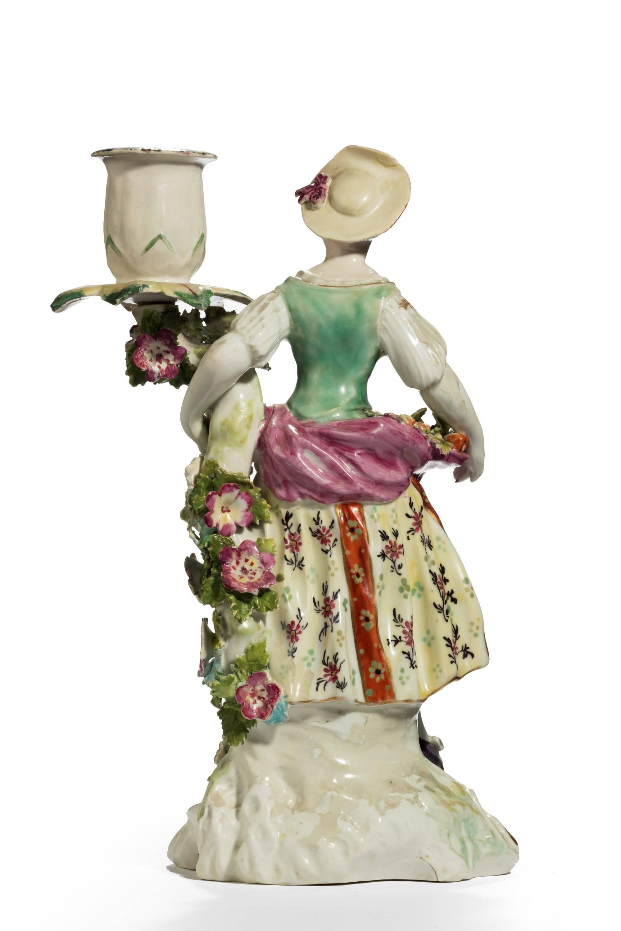 Late 19th Century Porcelain Candlestick Figure of a Young Lady In Excellent Condition In Peterborough, Northamptonshire