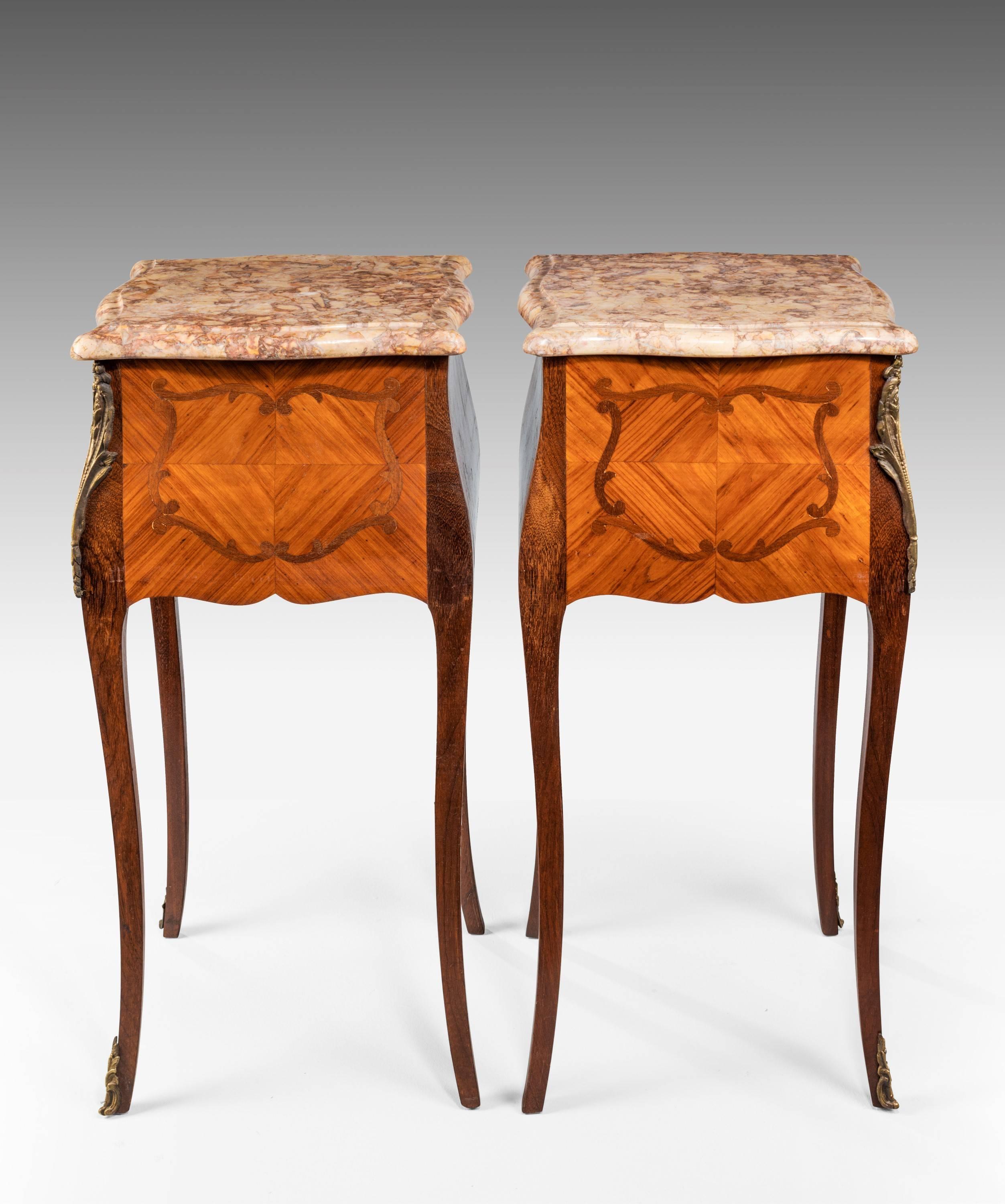 Pair of Late 19th Century Kingwood and Marquetry Petit Commodes In Good Condition In Peterborough, Northamptonshire