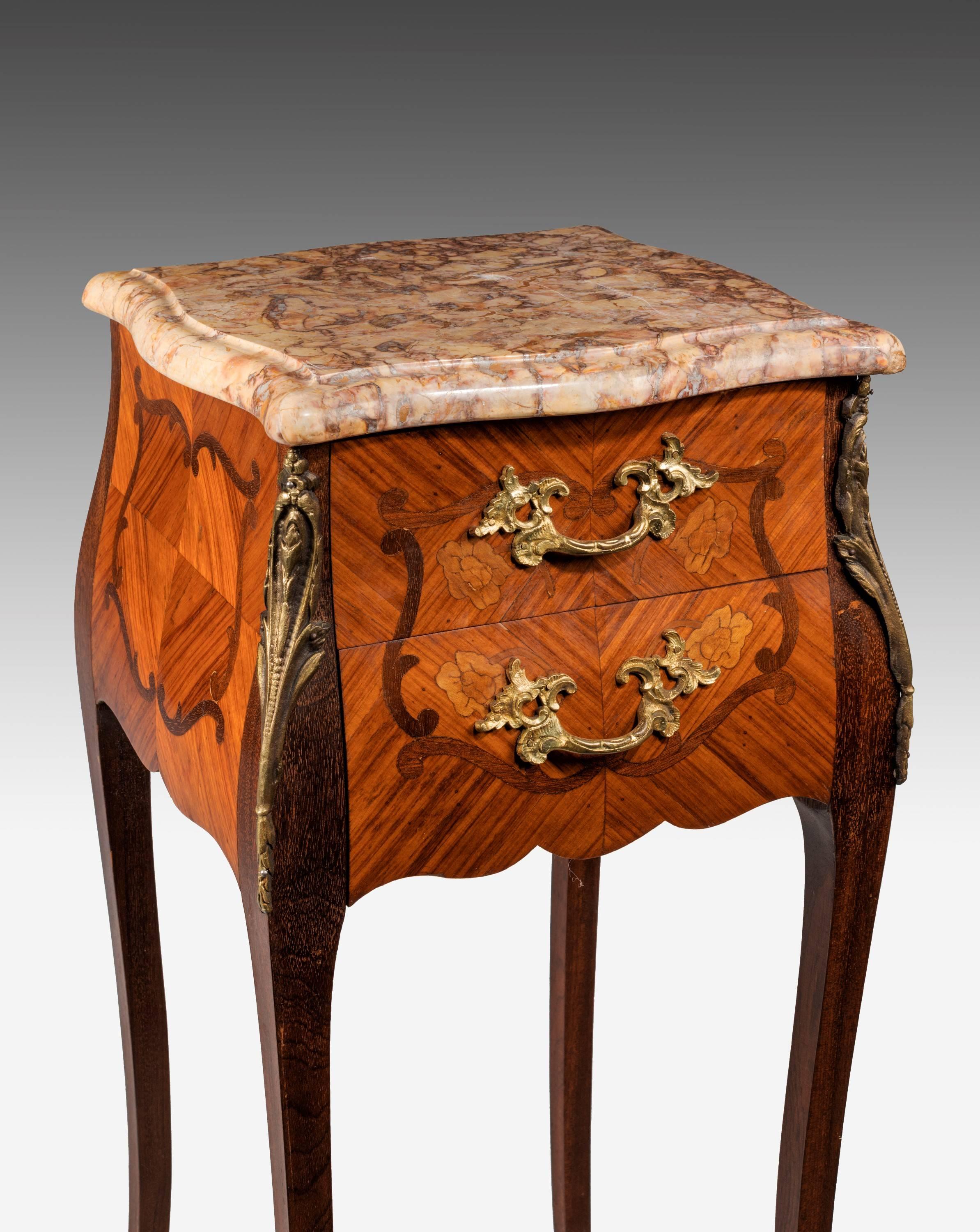 English Pair of Late 19th Century Kingwood and Marquetry Petit Commodes