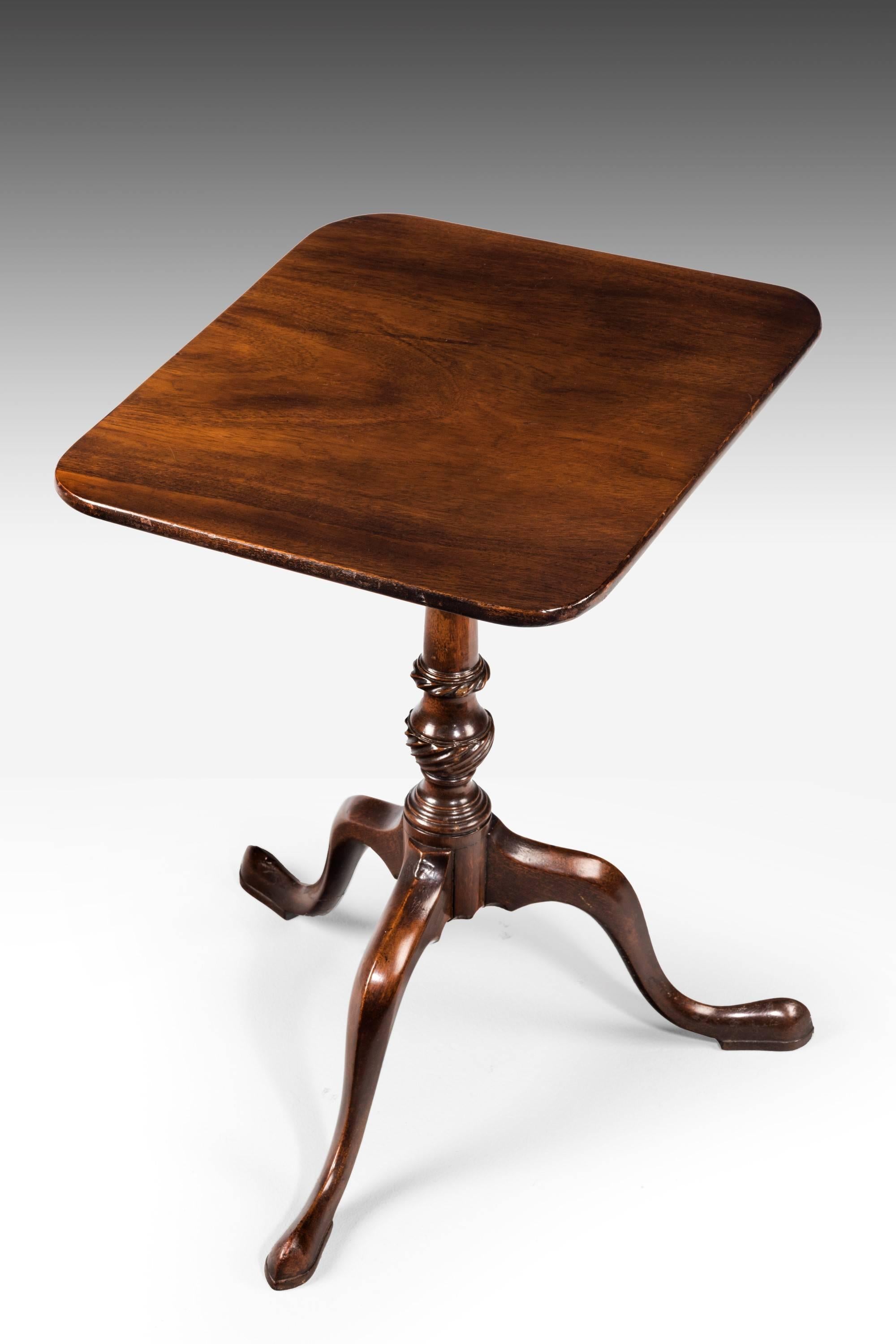 An usually small mahogany tilt table. Finely turned centre stem with writhen sections. Very good color.