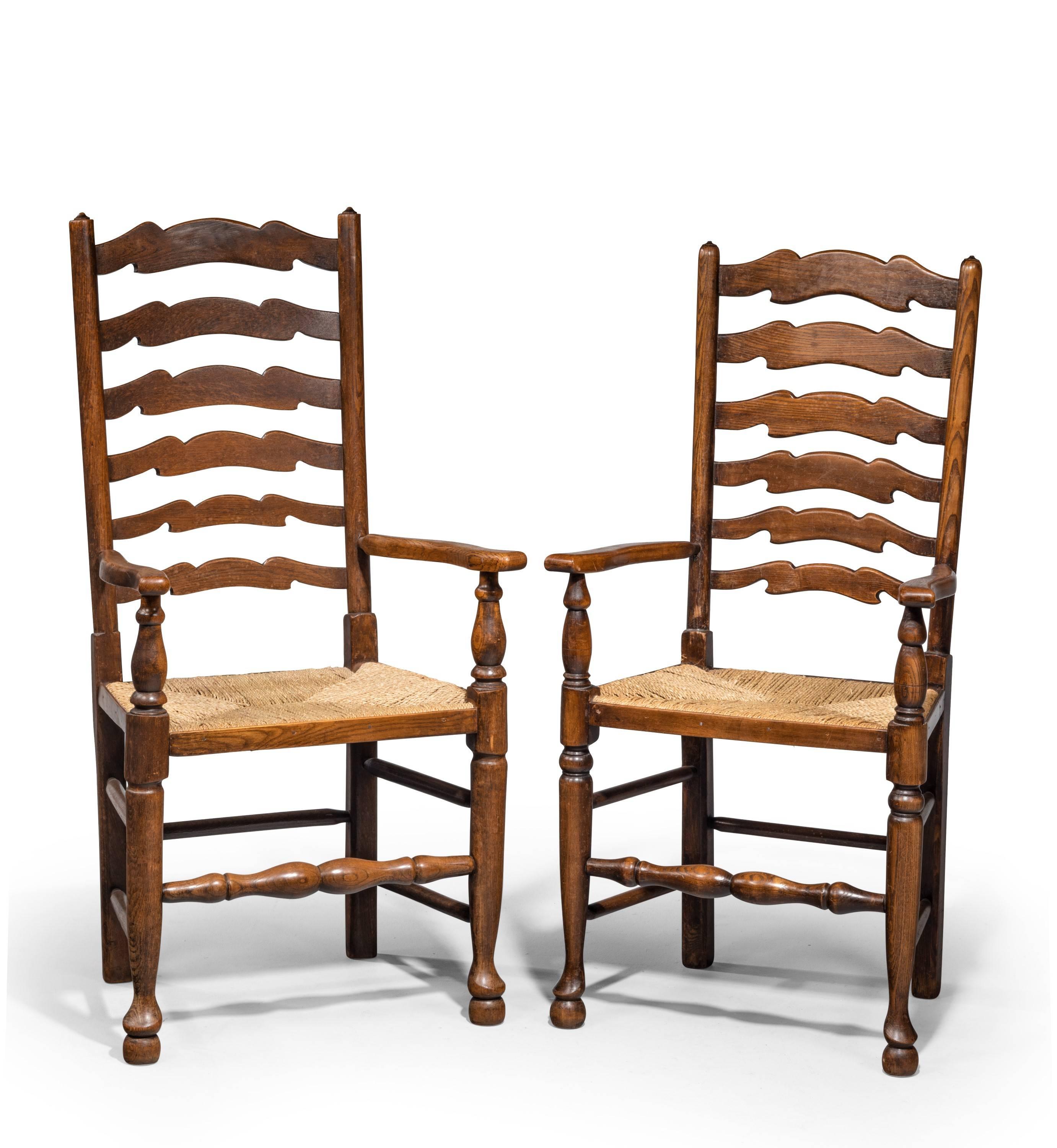 English Set of Eight Late 19th Century Ladderback Chairs