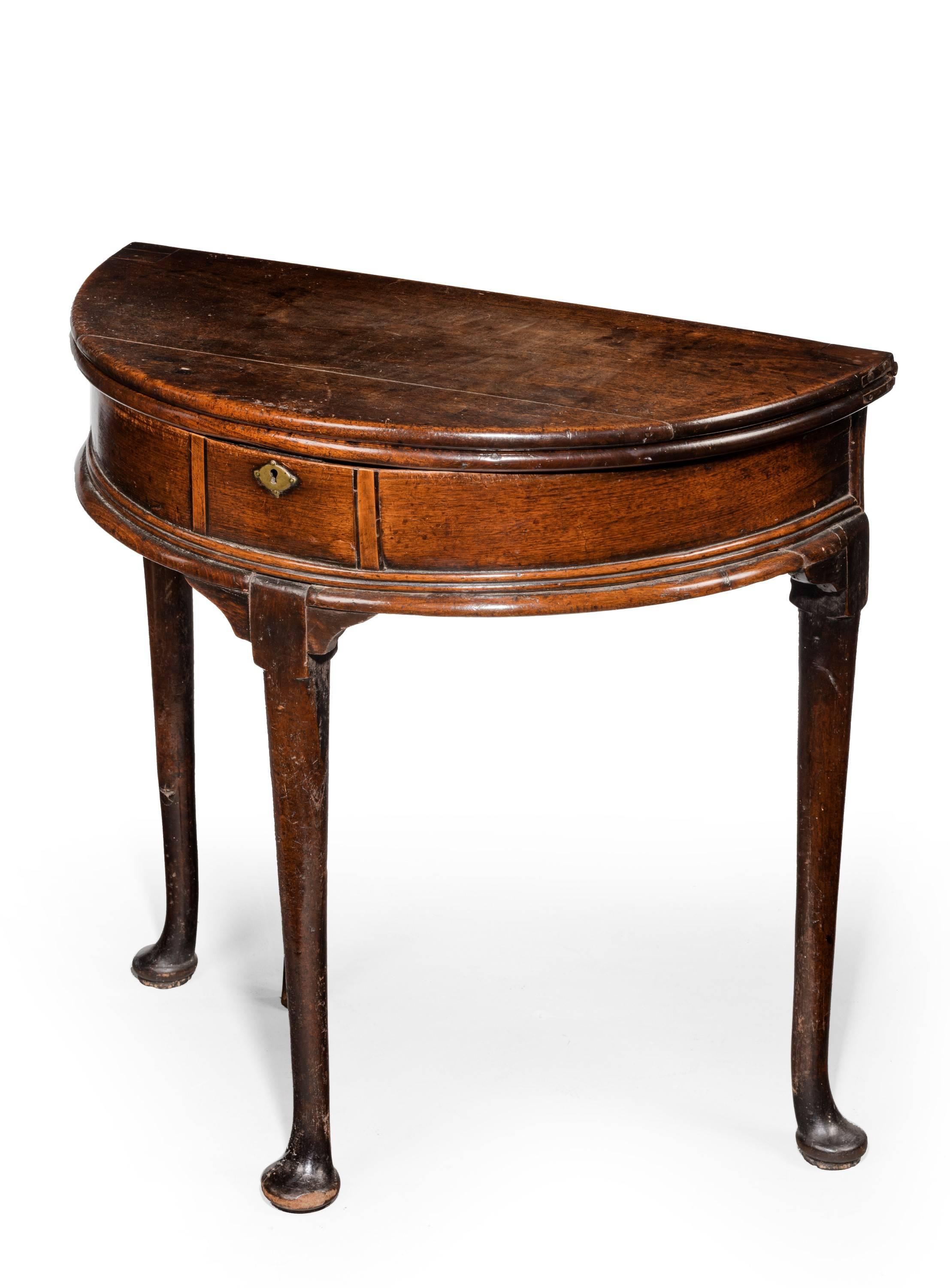 English Queen Anne Walnut Demilune Turn Over Table