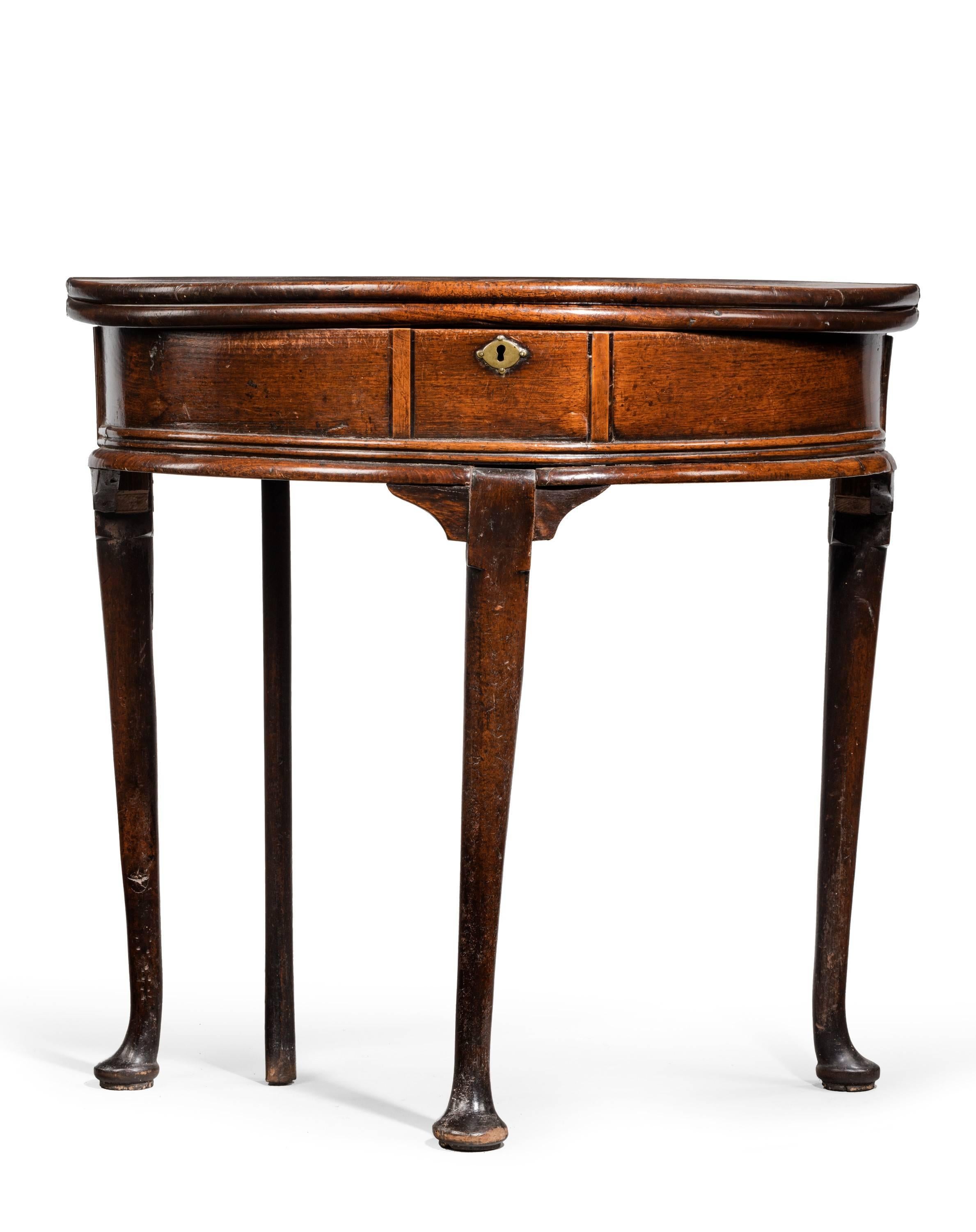 Queen Anne Walnut Demilune Turn Over Table In Excellent Condition In Peterborough, Northamptonshire