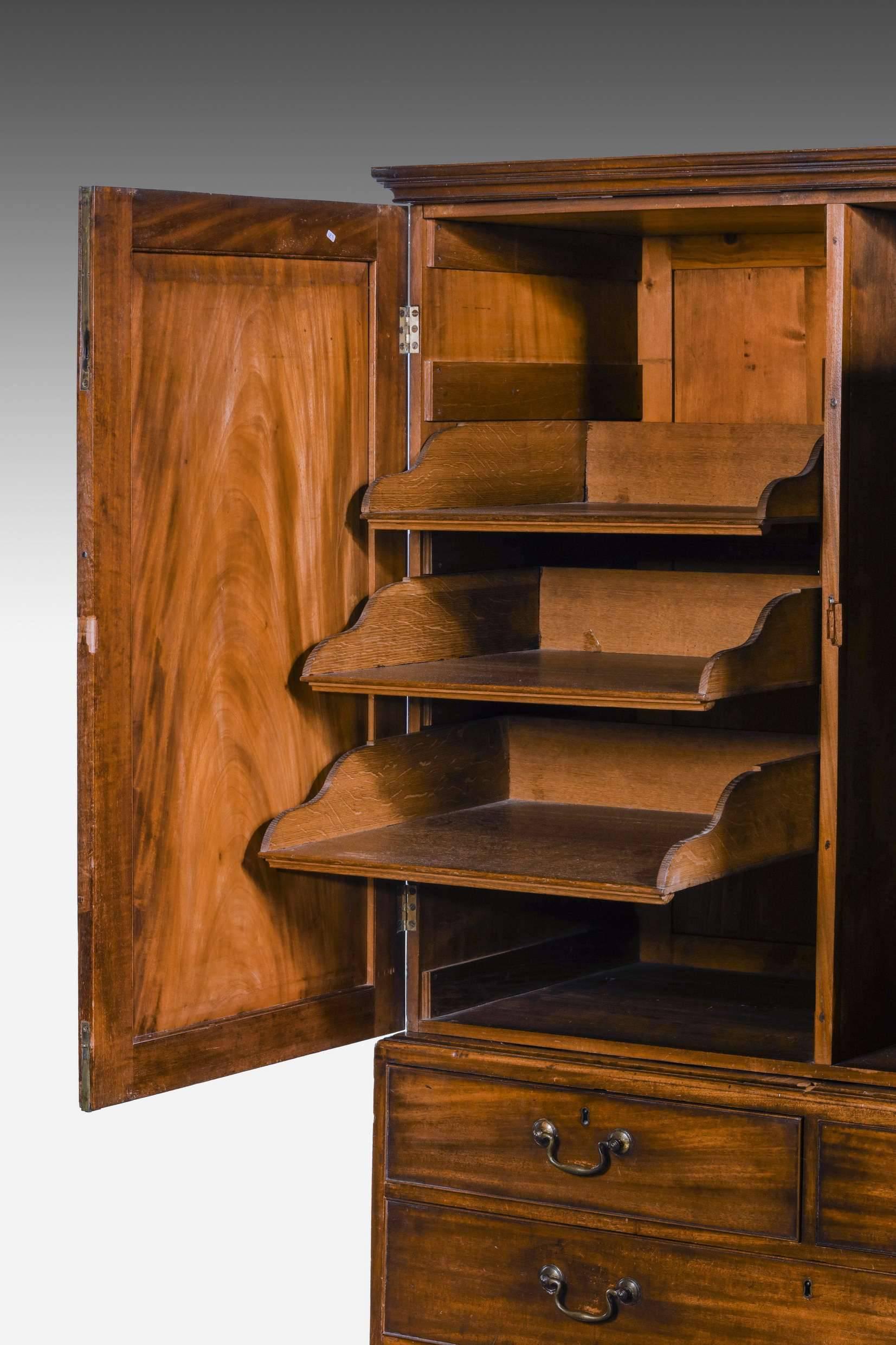 English George III Period Mahogany Press with Original Sliding Oak Shelves