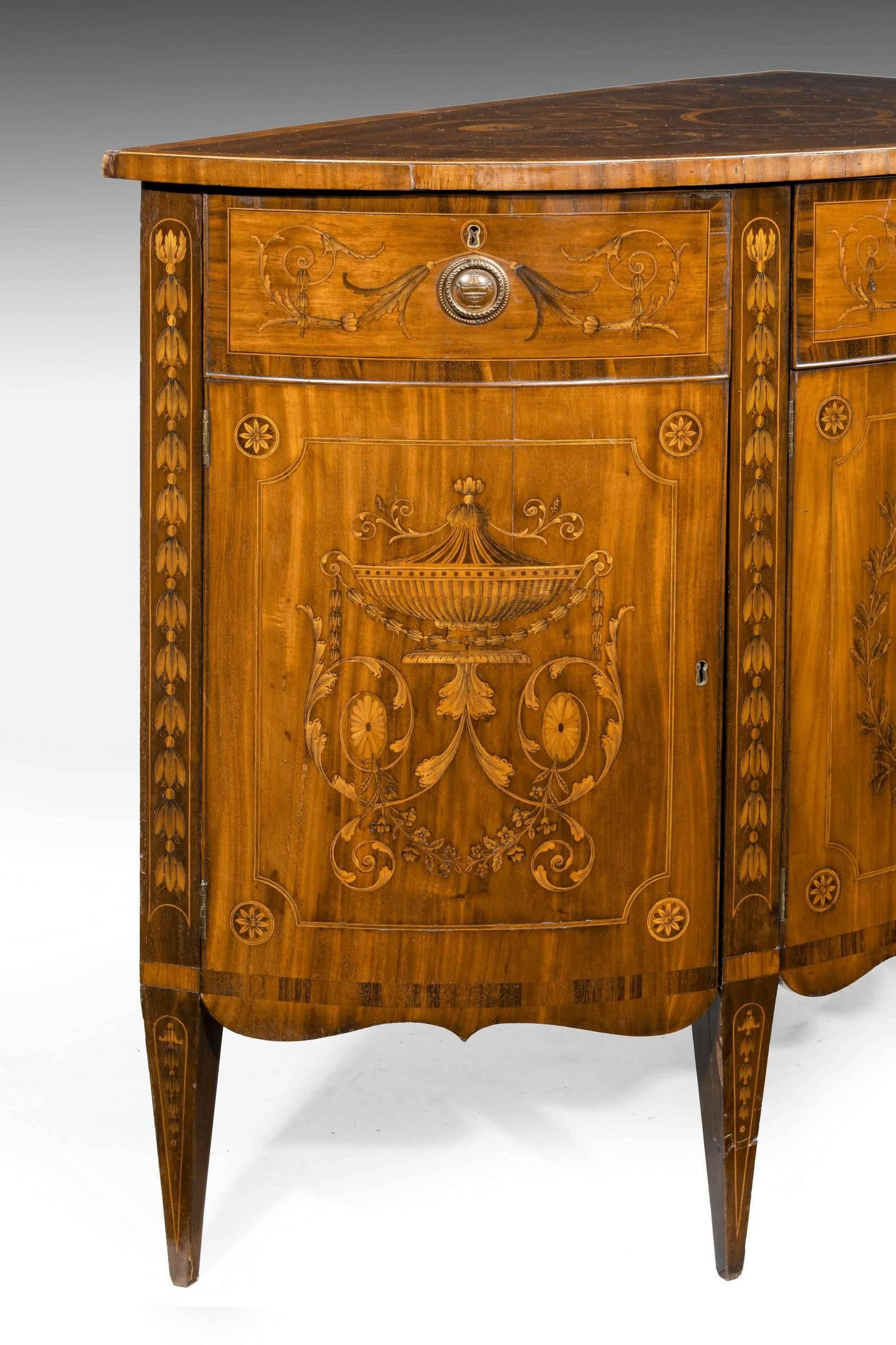 English Late 18th Century Marquetry Demilune Commode