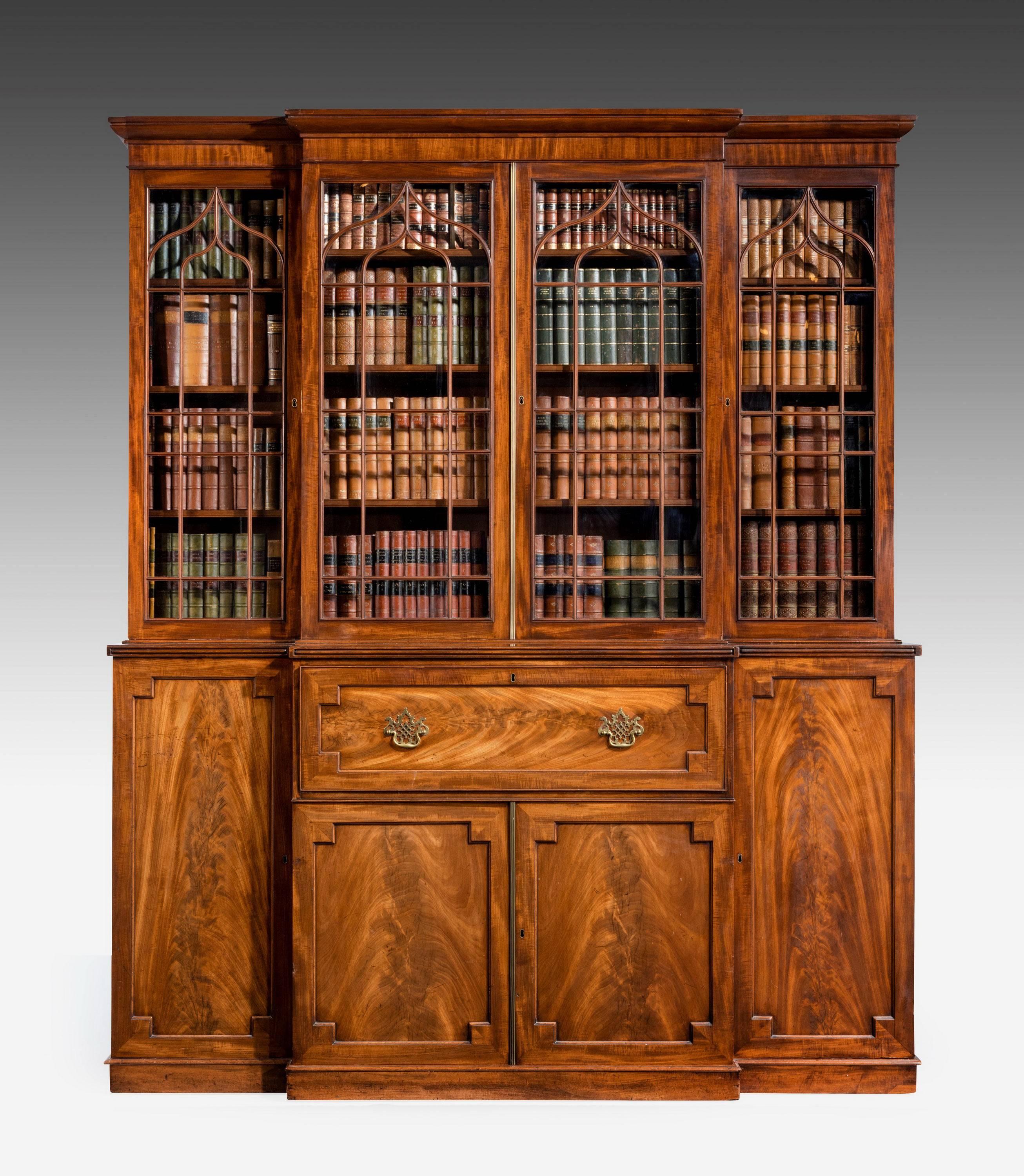 English Late Regency Period Mahogany Breakfront Bookcase