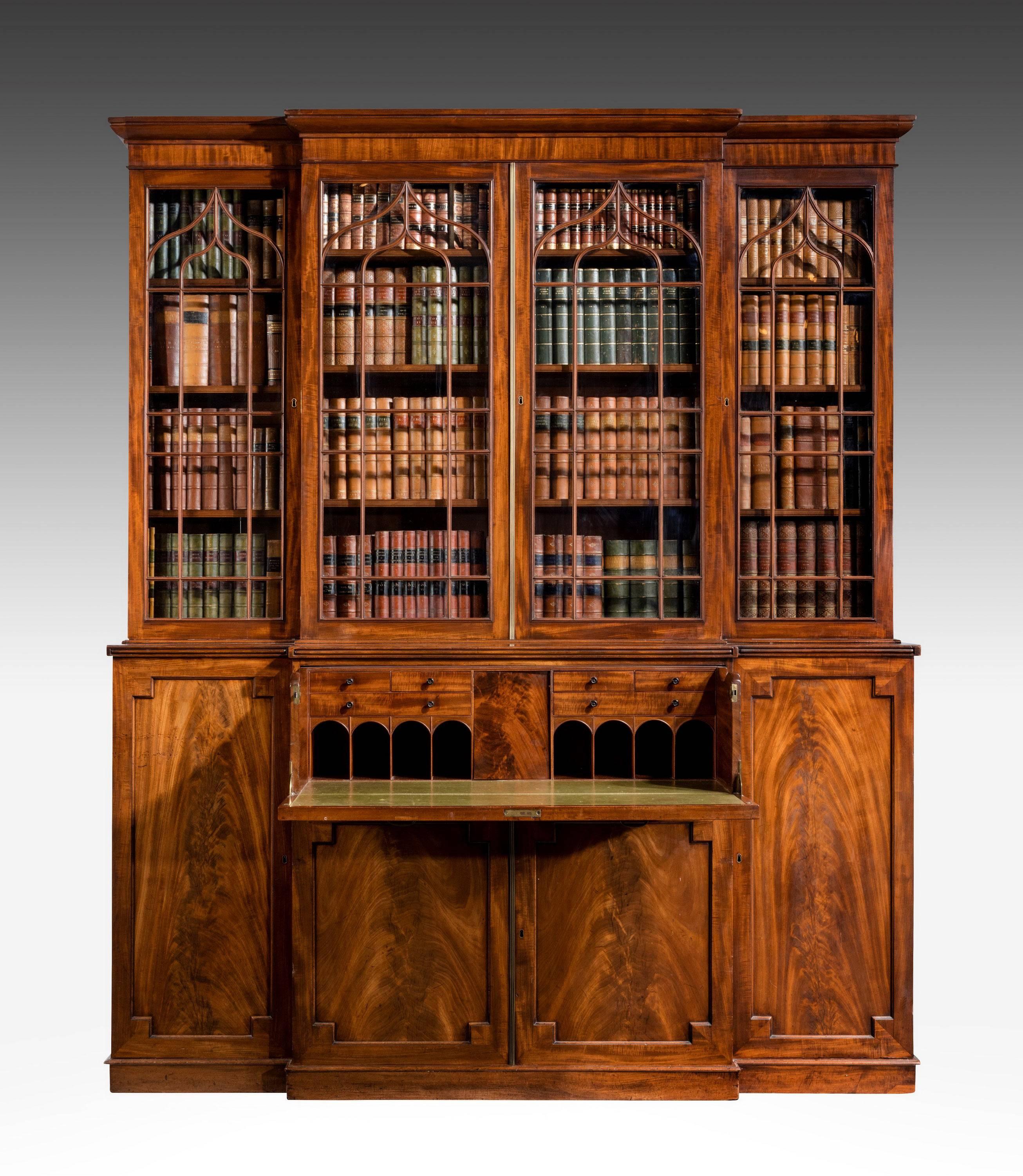 19th Century Late Regency Period Mahogany Breakfront Bookcase