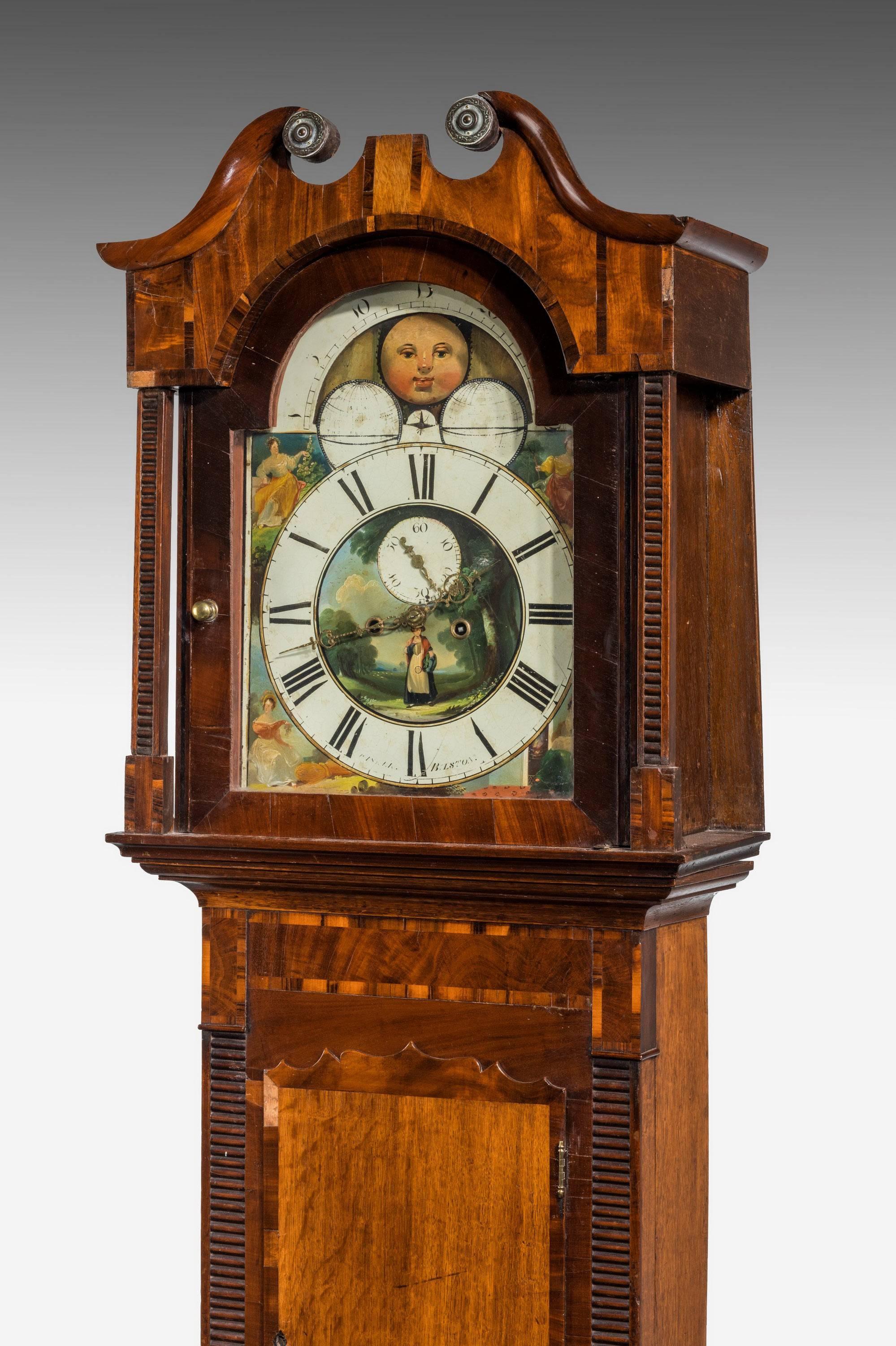 English Early 19th Century Oak and Mahogany Longcase Clock
