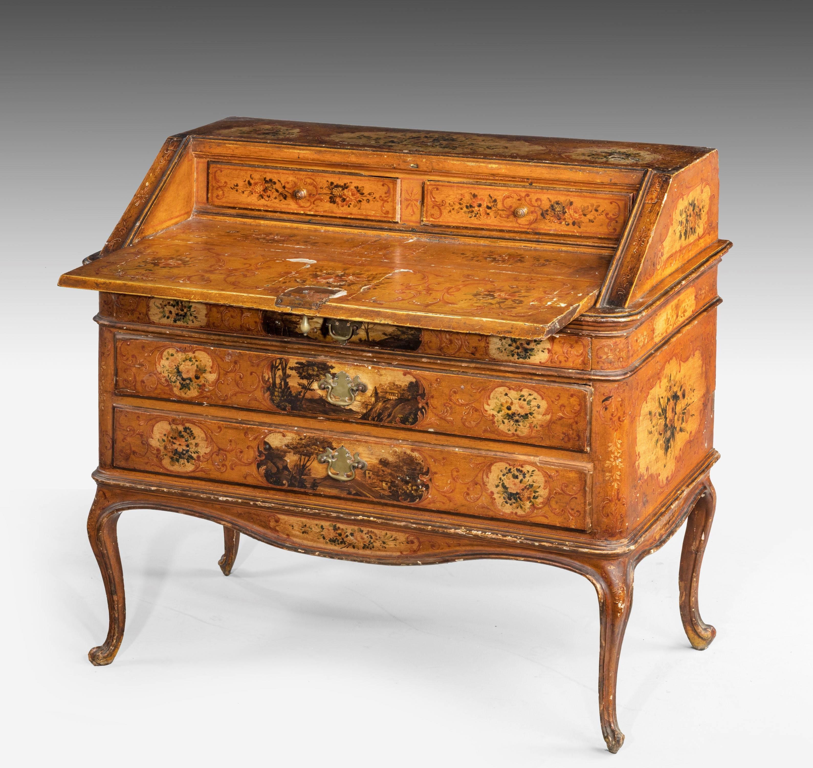 Wood Mid-18th Century Venetian Lacquered and Gilded Bureau