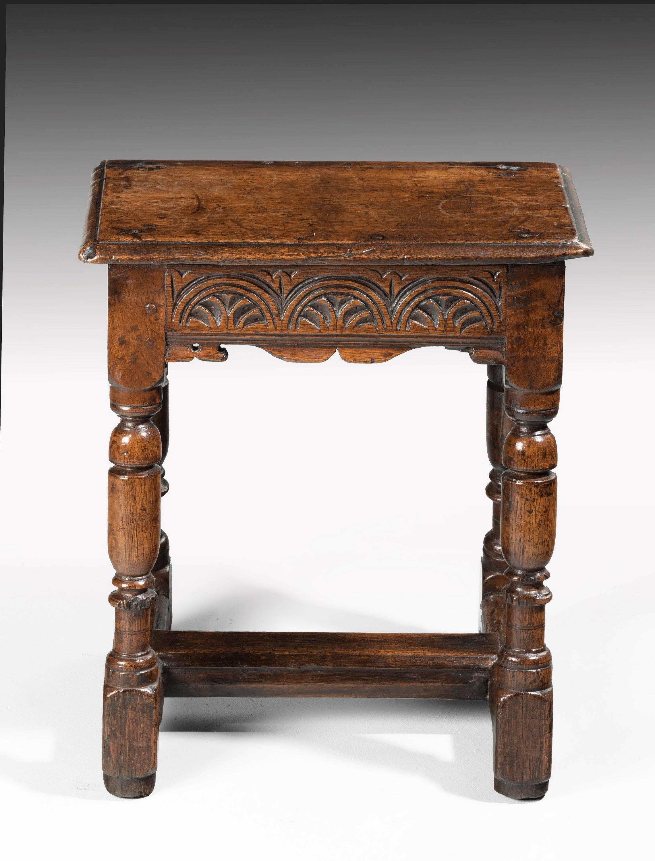 English Early 18th Century Oak Joint Stool of Considerable Construction