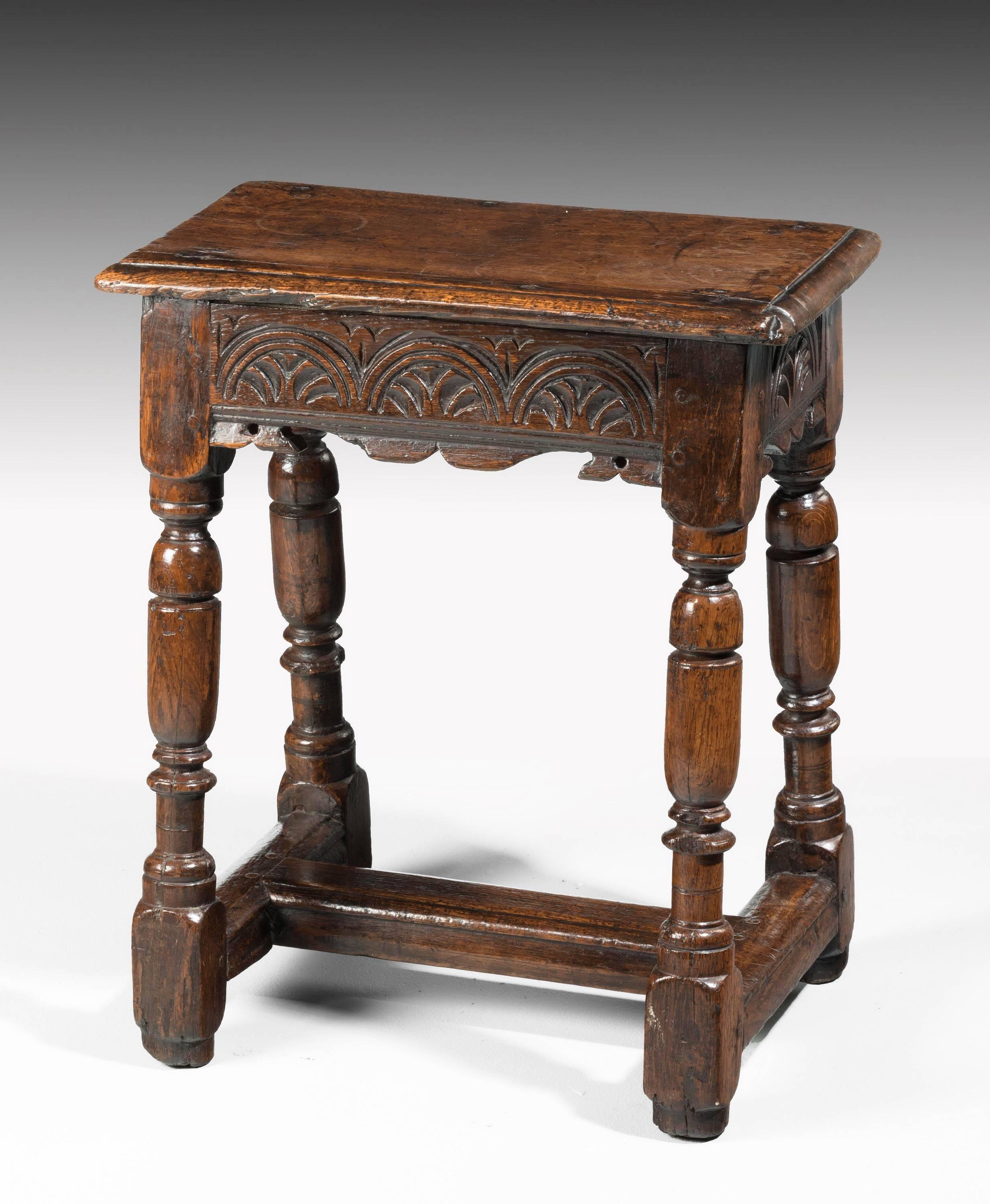 Early 18th Century Oak Joint Stool of Considerable Construction In Excellent Condition In Peterborough, Northamptonshire