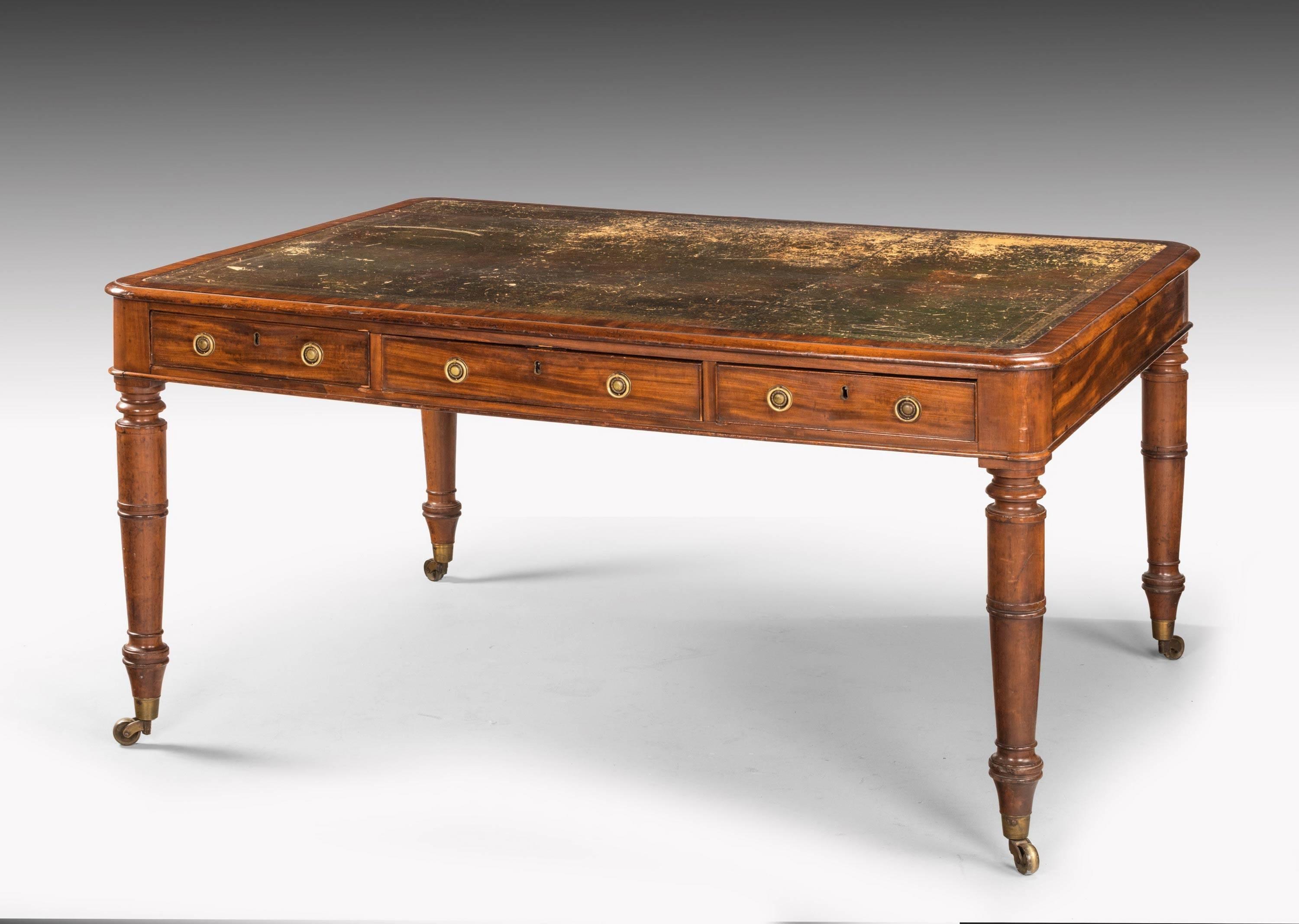 English Late Regency Period Mahogany Six-Drawer Library Table