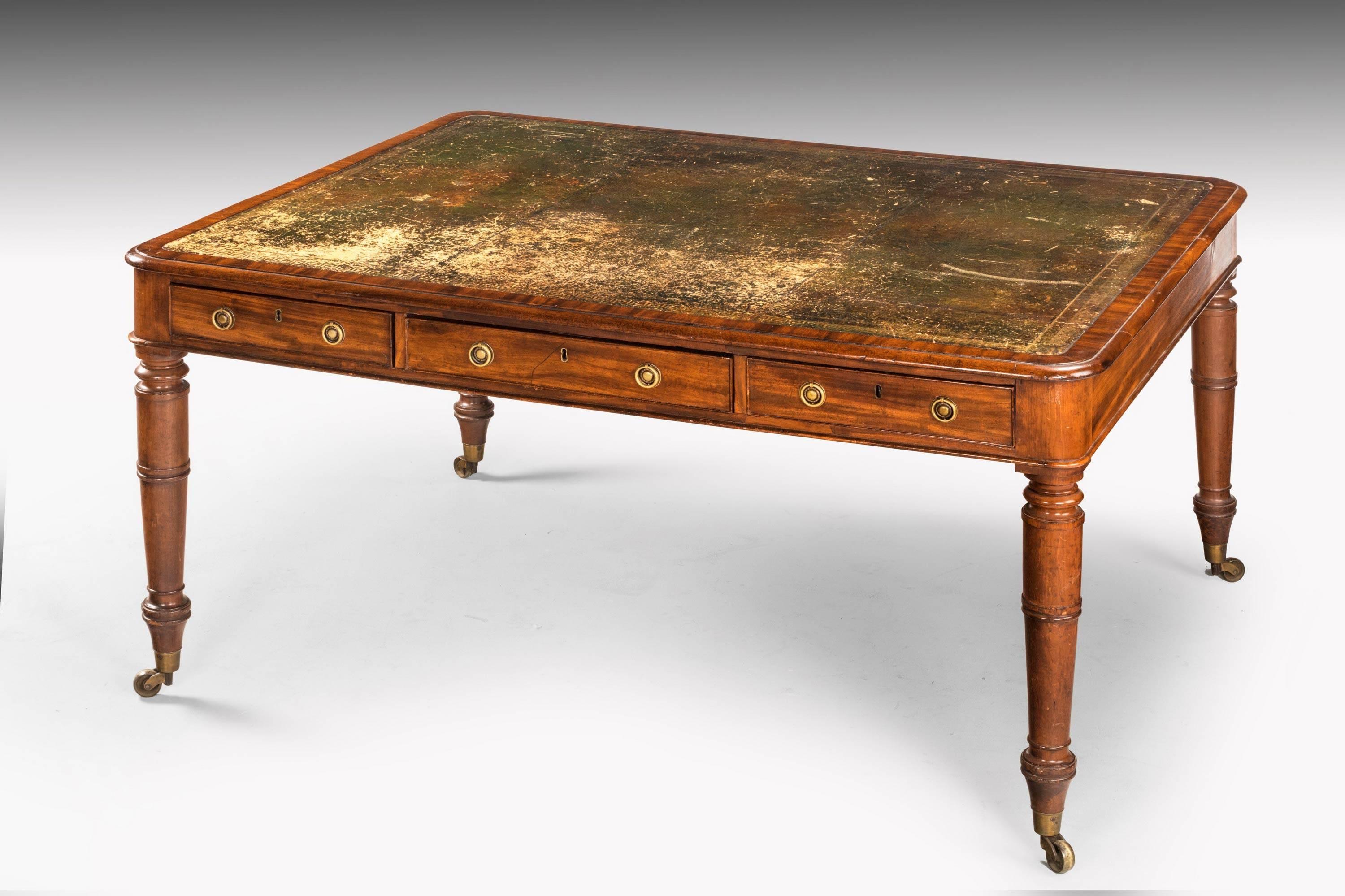 19th Century Late Regency Period Mahogany Six-Drawer Library Table