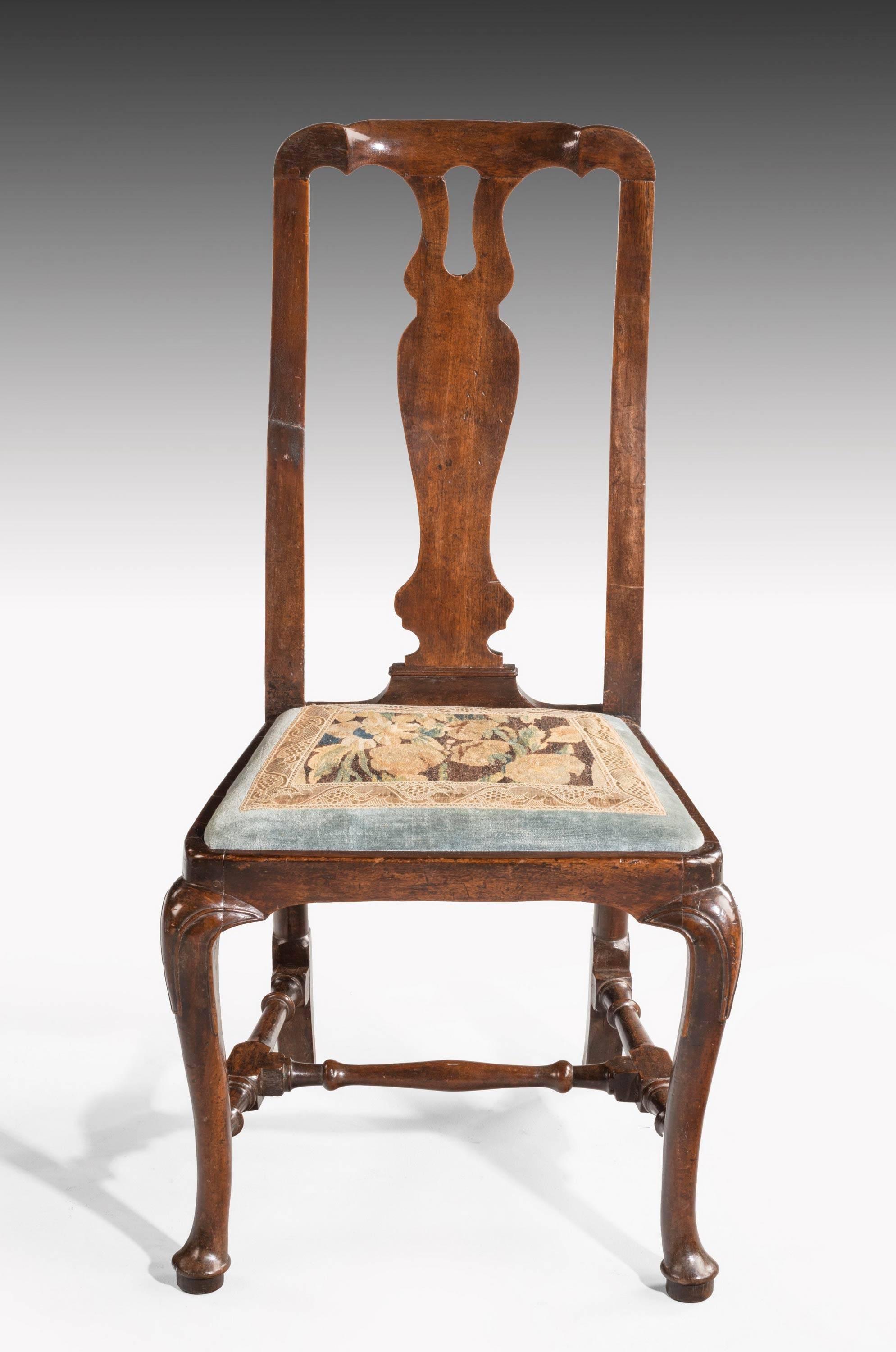 English Queen Anne Period Walnut Single Chair of Elegant Shape