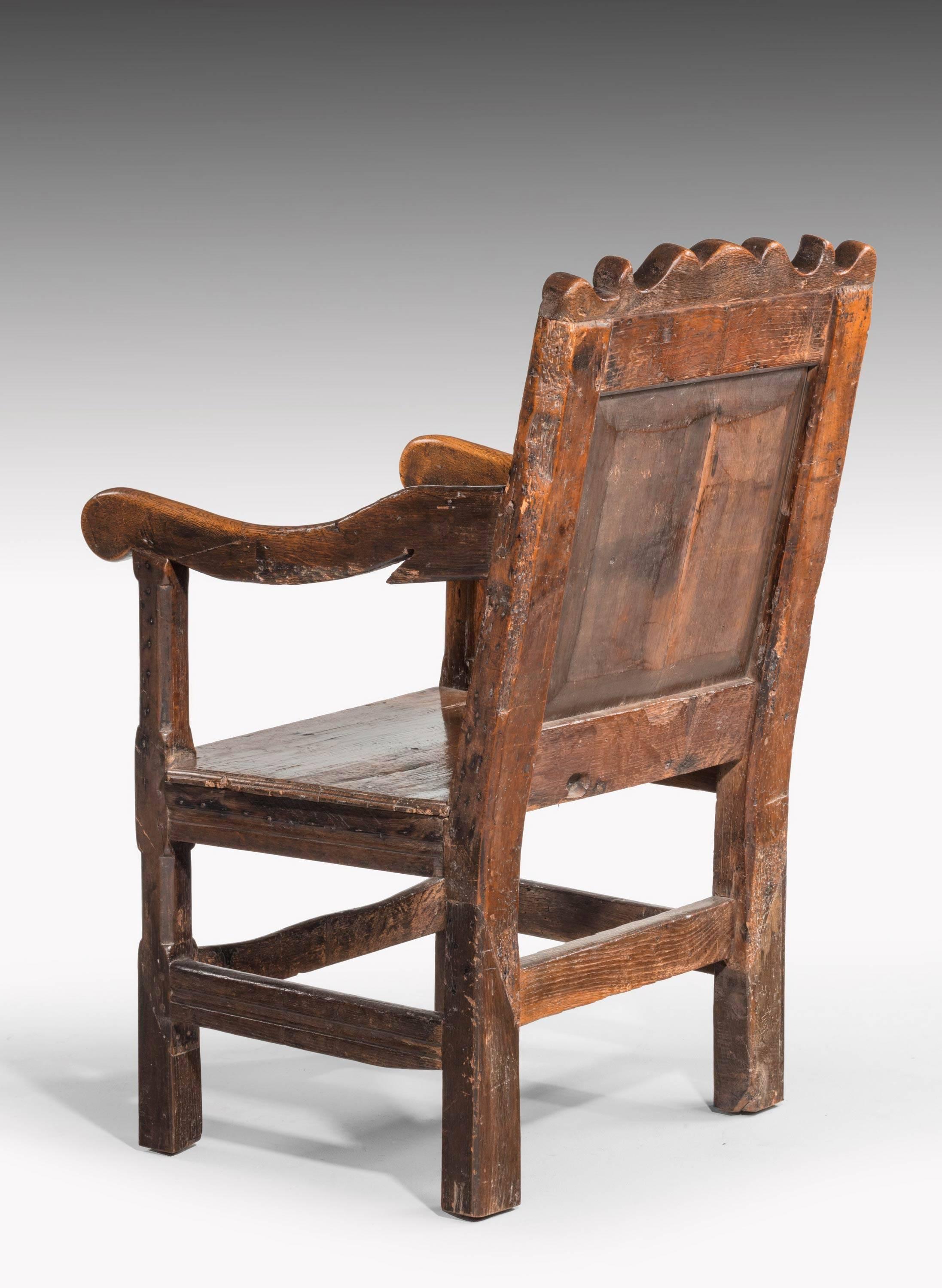 Charles II Style Oak Panelled Armchair In Good Condition In Peterborough, Northamptonshire