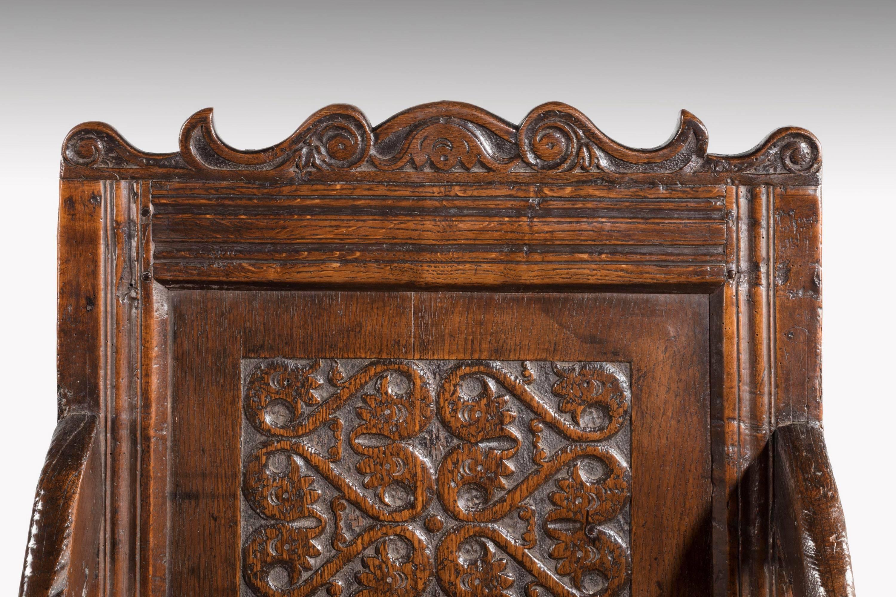 17th Century Charles II Style Oak Panelled Armchair