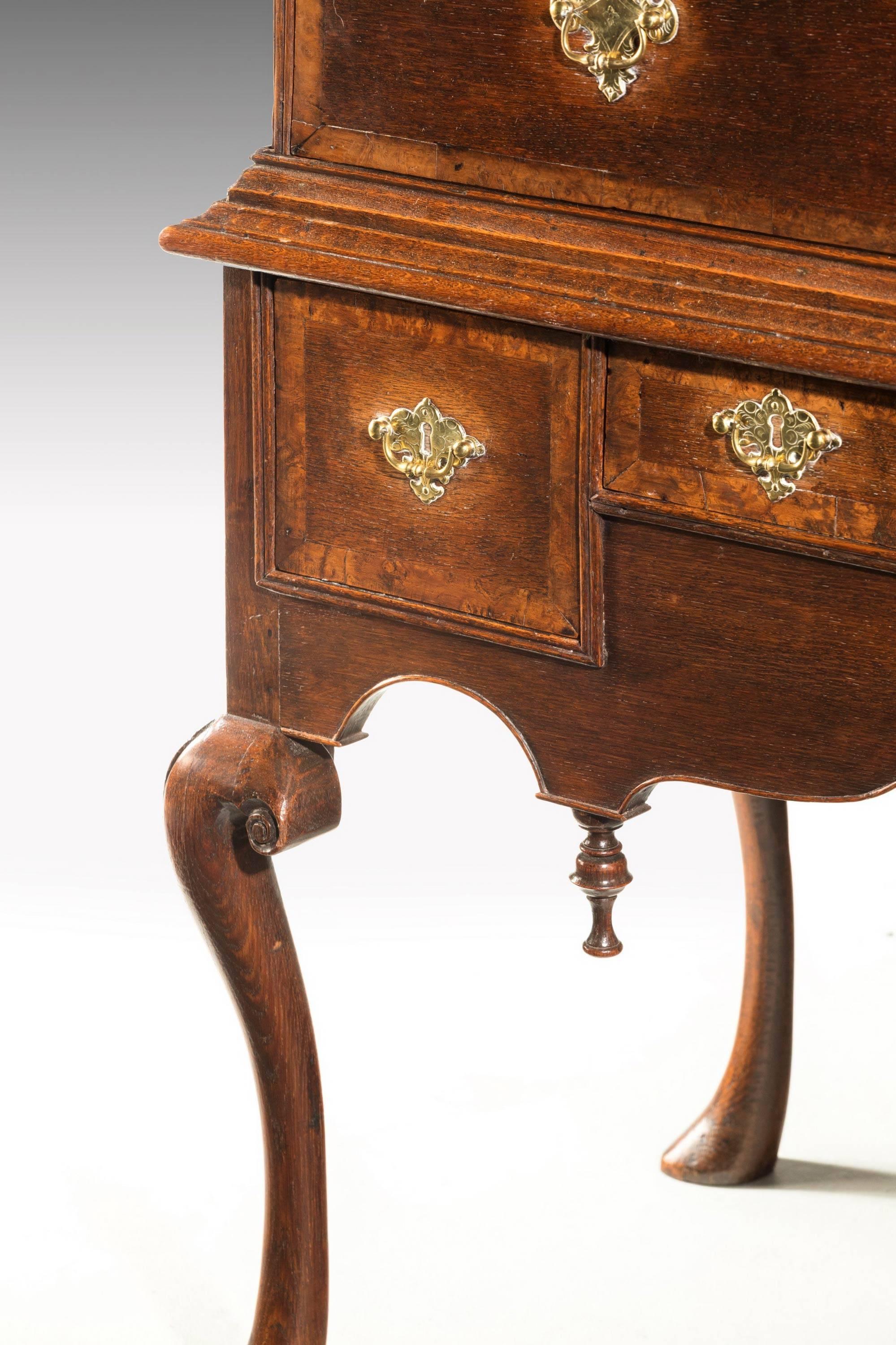 Mid-18th Century Oak Tallboy or Chest on Chest on Carved Supports In Good Condition In Peterborough, Northamptonshire