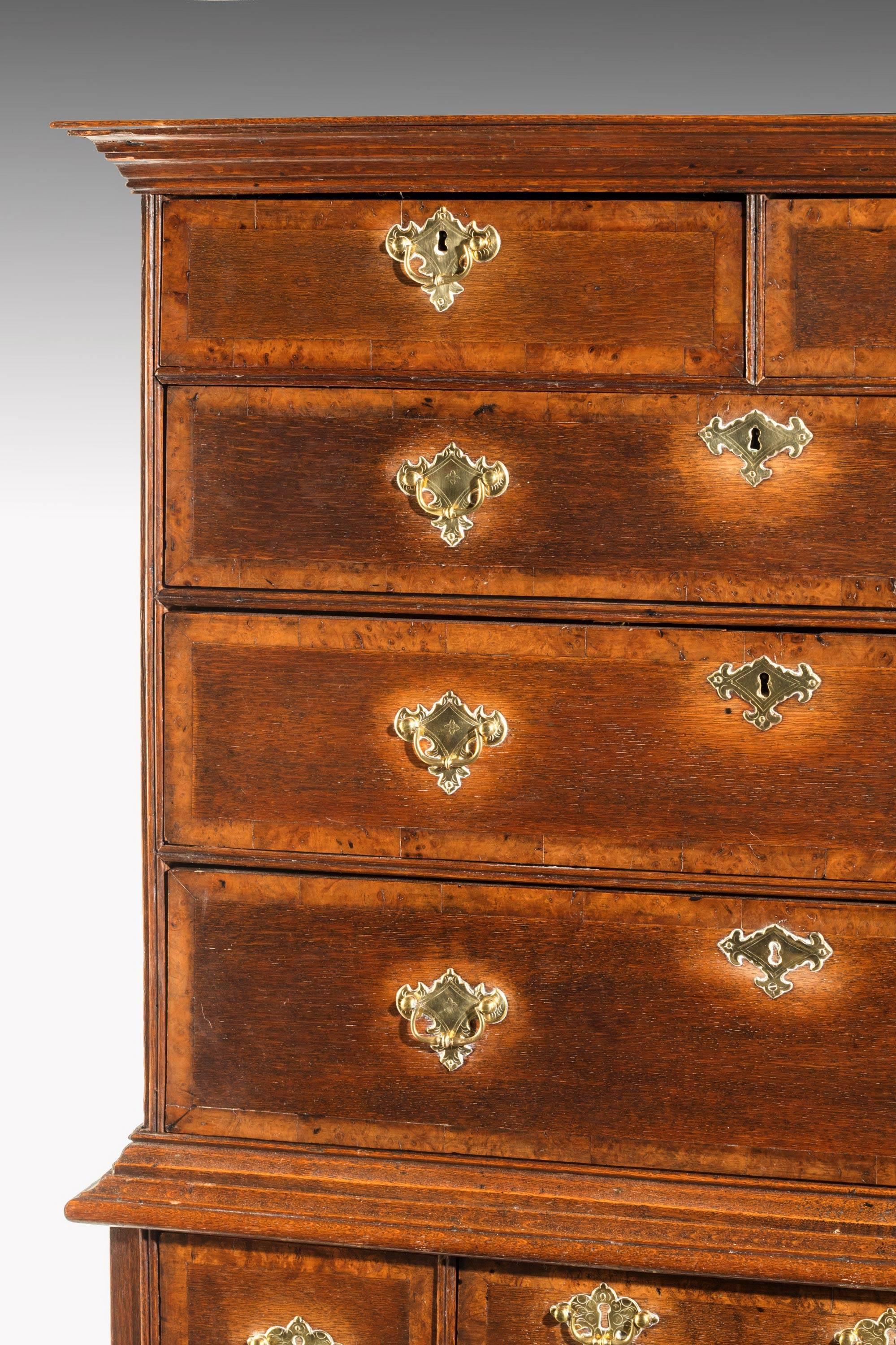 English Mid-18th Century Oak Tallboy or Chest on Chest on Carved Supports