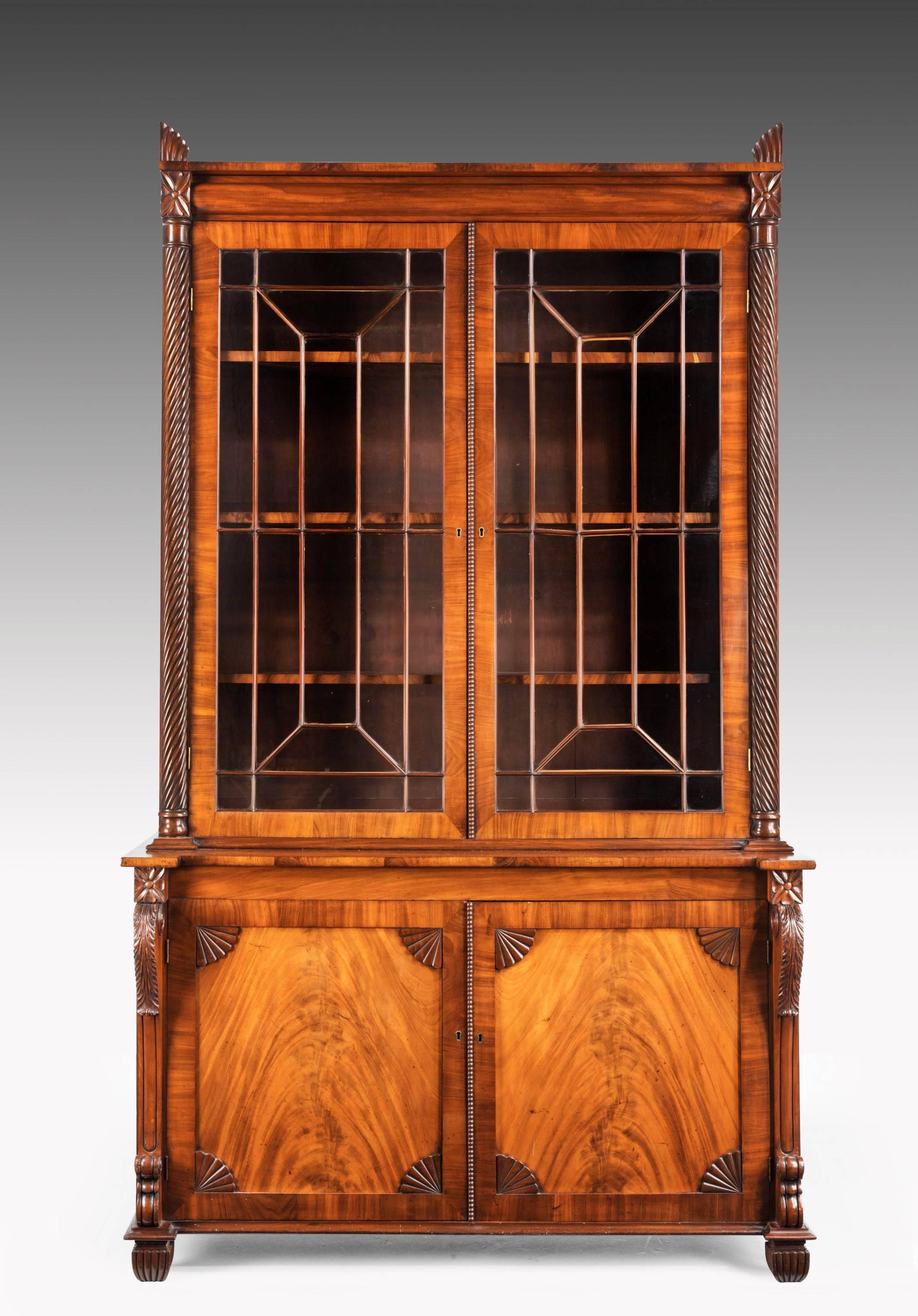 Regency Period Mahogany Bookcase with Matching Flared Panels to the Bottom Doors 2