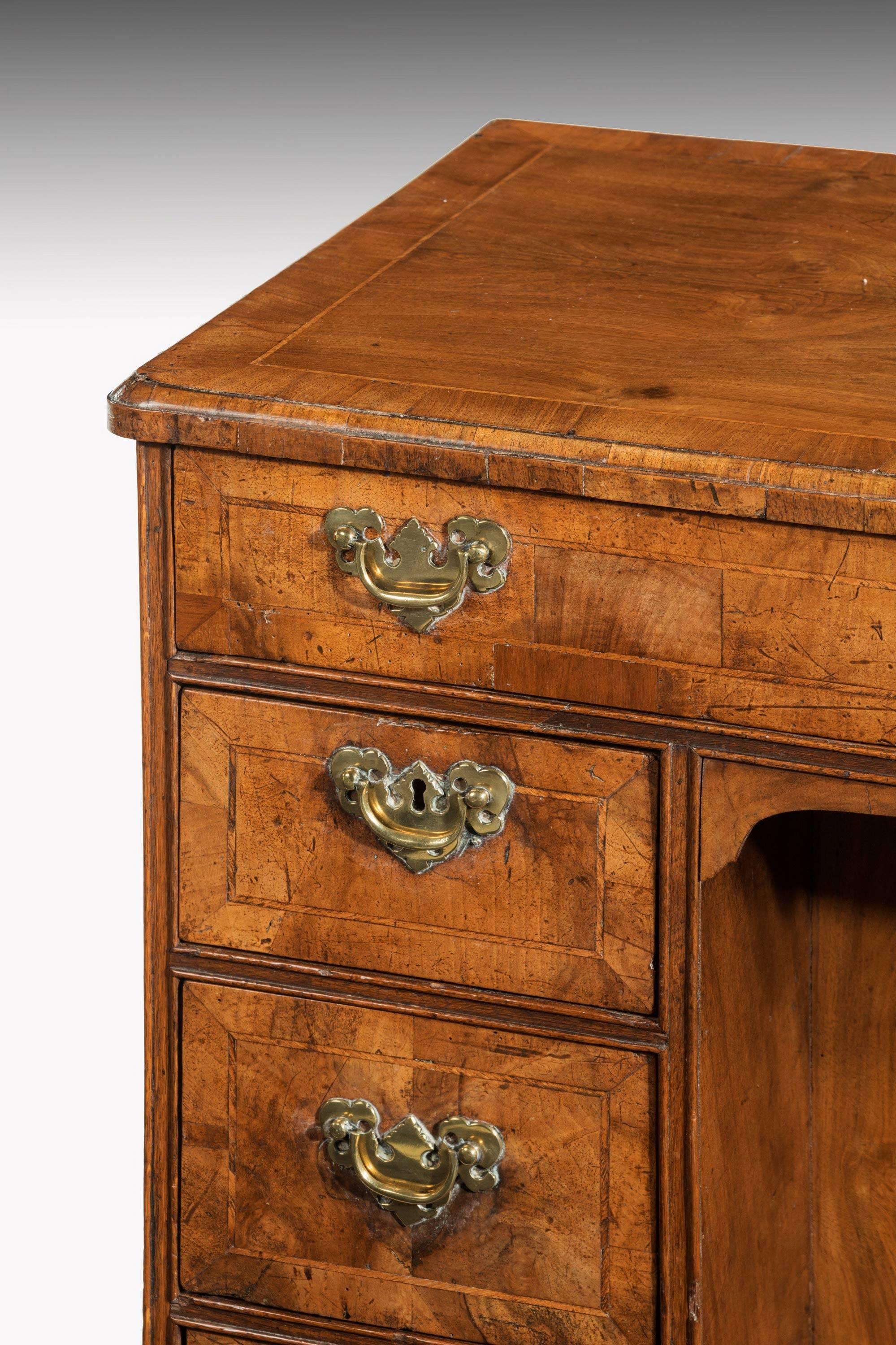 English Mid-18th Century Walnut Kneehole Desk with Excellent Detailing