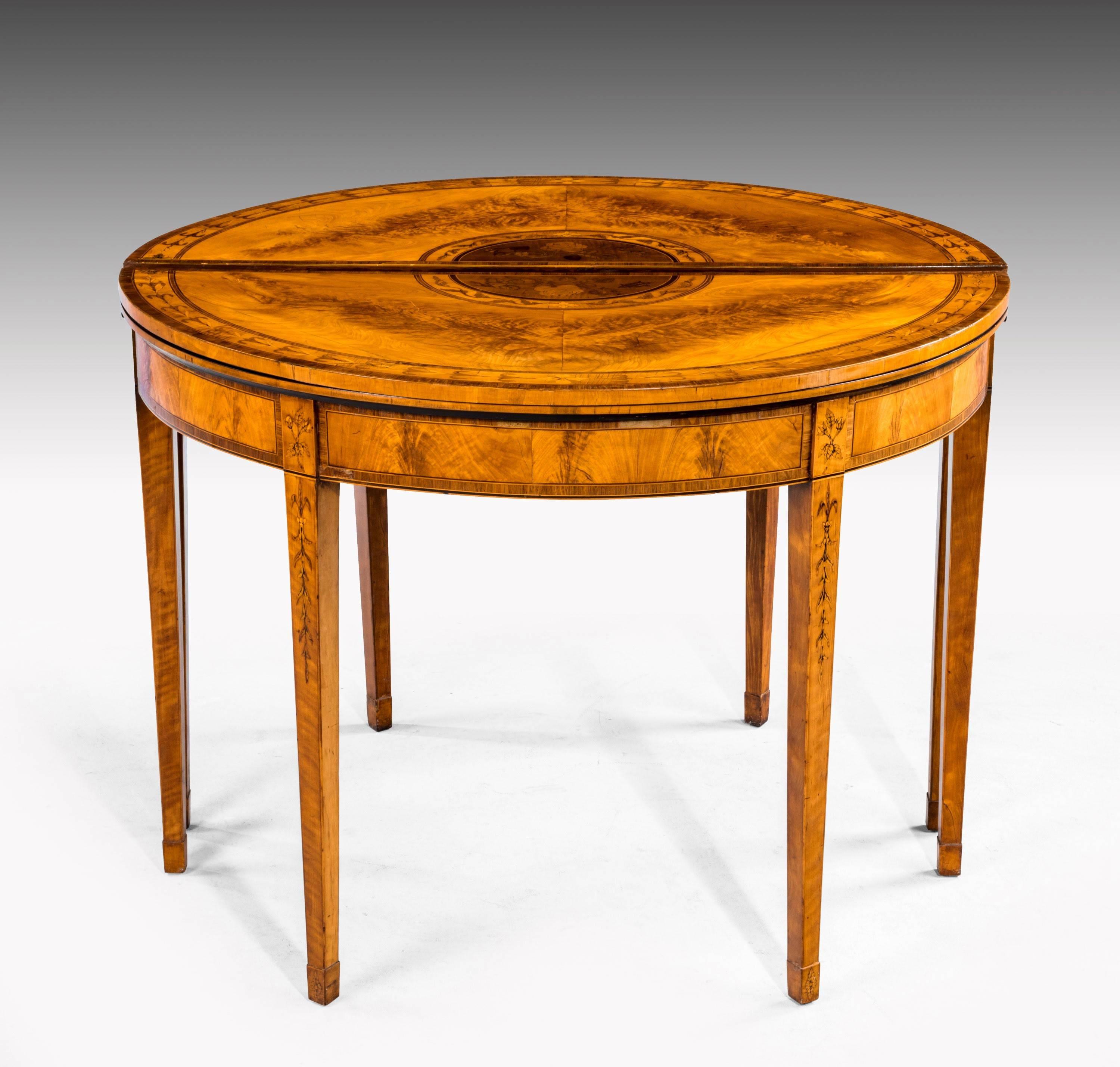 Pair of George III Period Satinwood Card Tables with Harebell and Leaf Decoratio 2