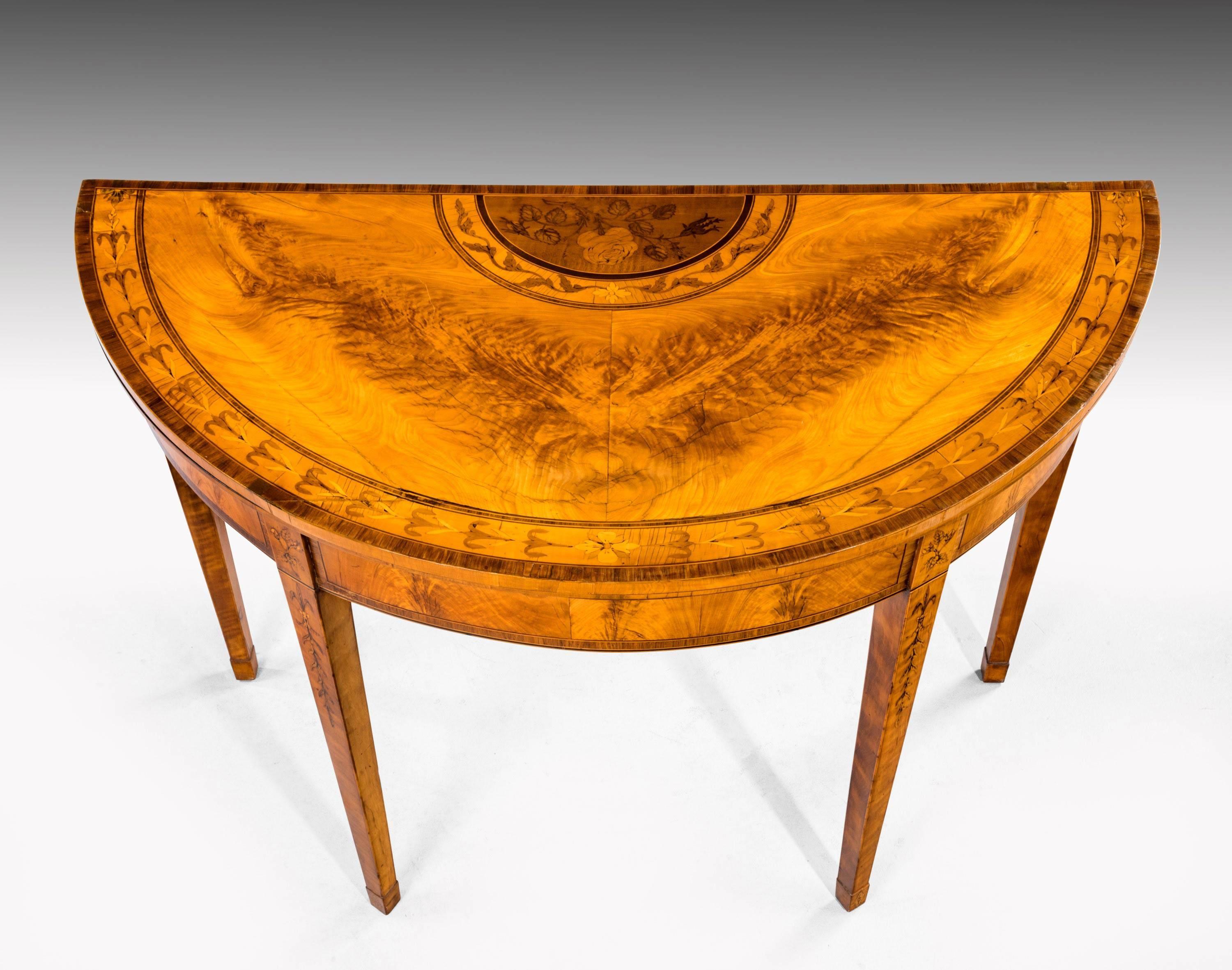 Pair of George III Period Satinwood Card Tables with Harebell and Leaf Decoratio In Good Condition In Peterborough, Northamptonshire