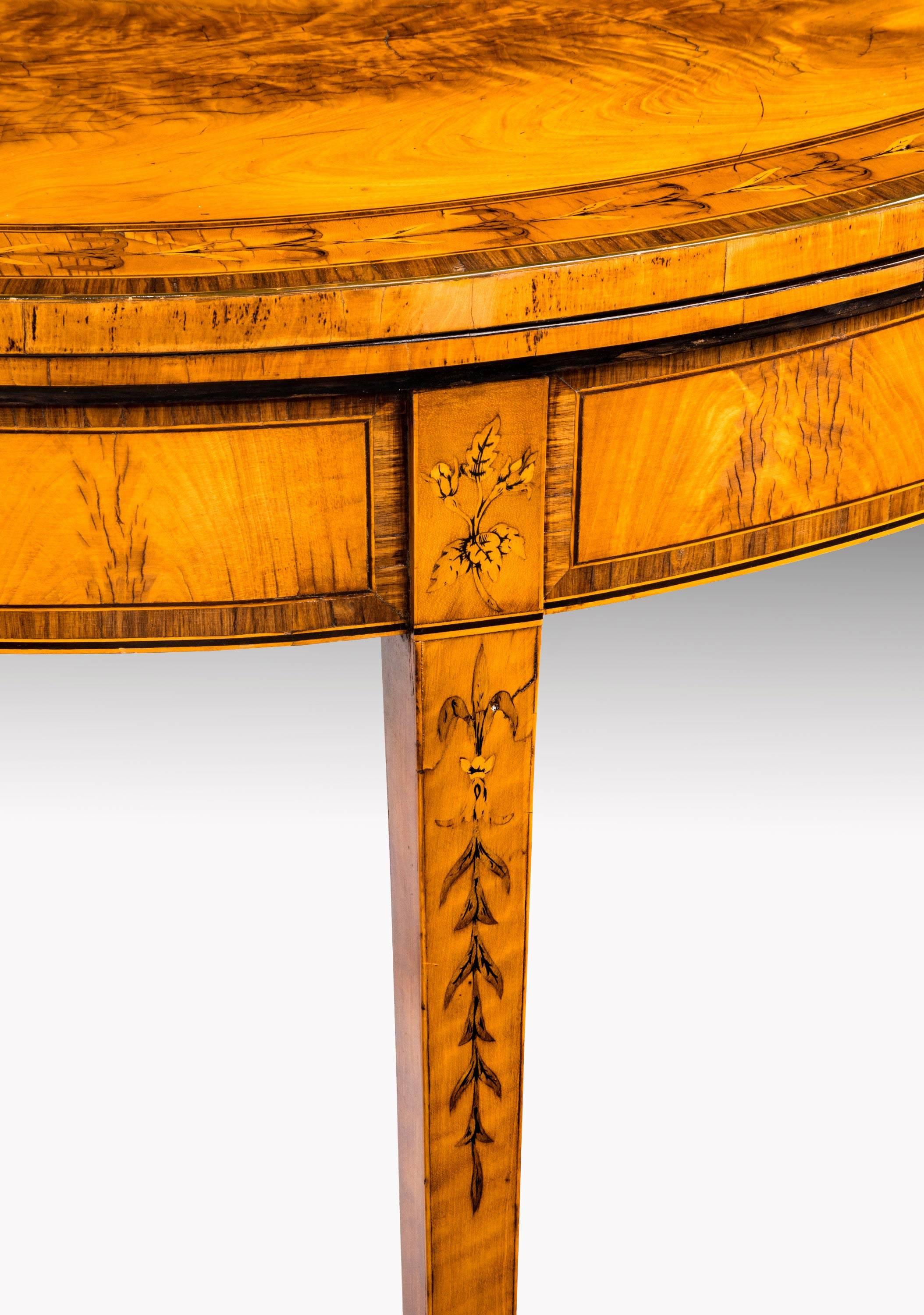 Pair of George III Period Satinwood Card Tables with Harebell and Leaf Decoratio 1