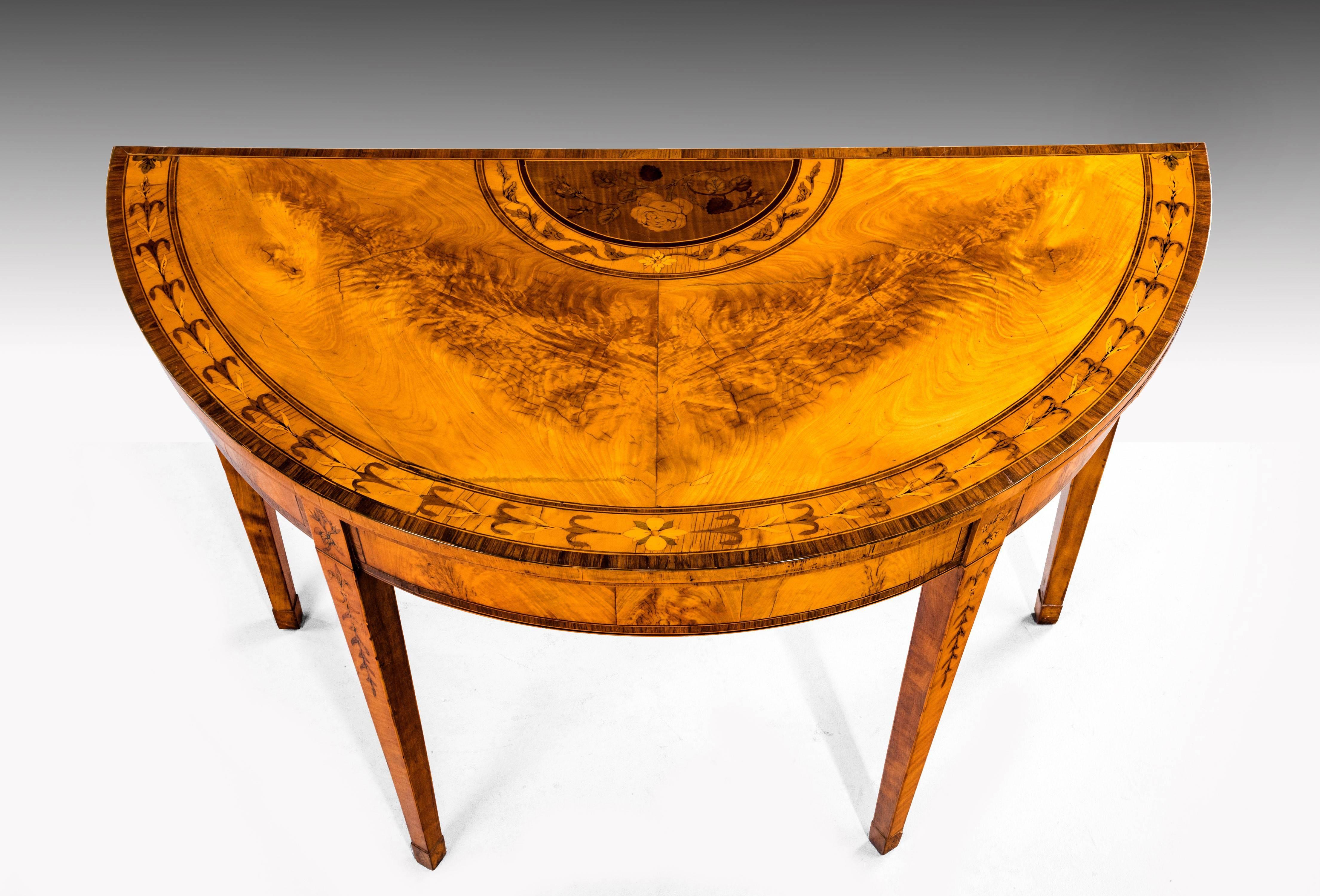18th Century Pair of George III Period Satinwood Card Tables with Harebell and Leaf Decoratio