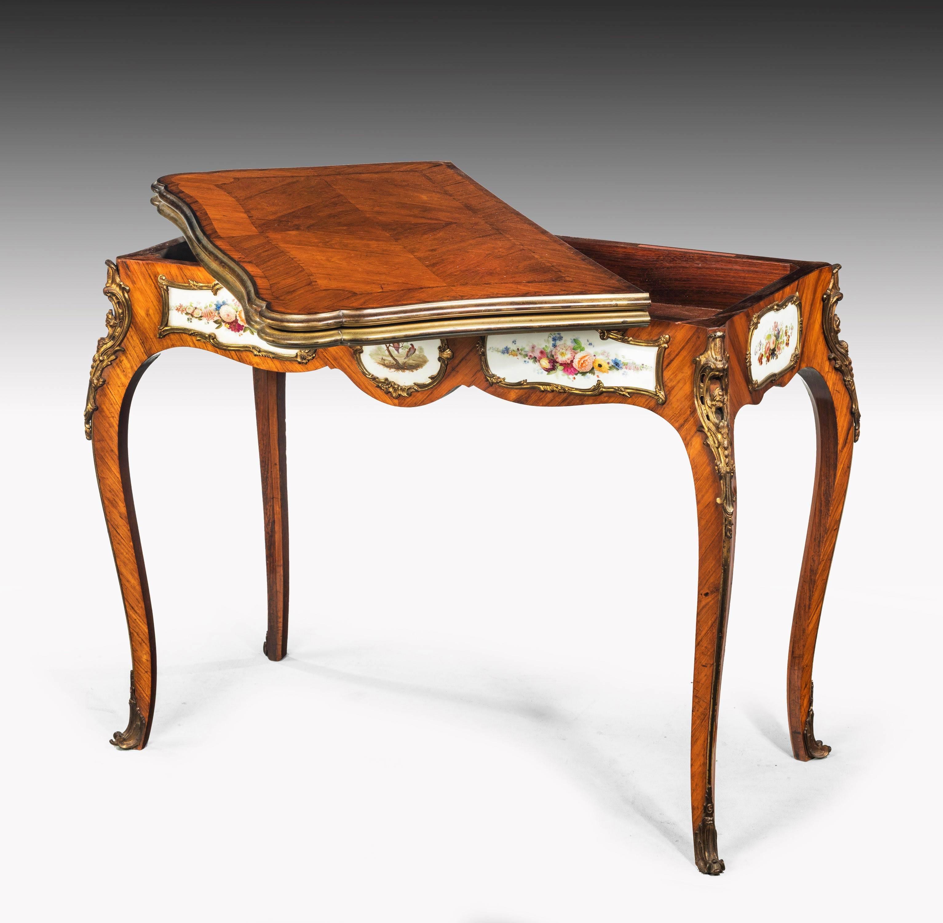 English Late 19th Century Kingwood Games Table Incorporating Beautifully Painted Panels