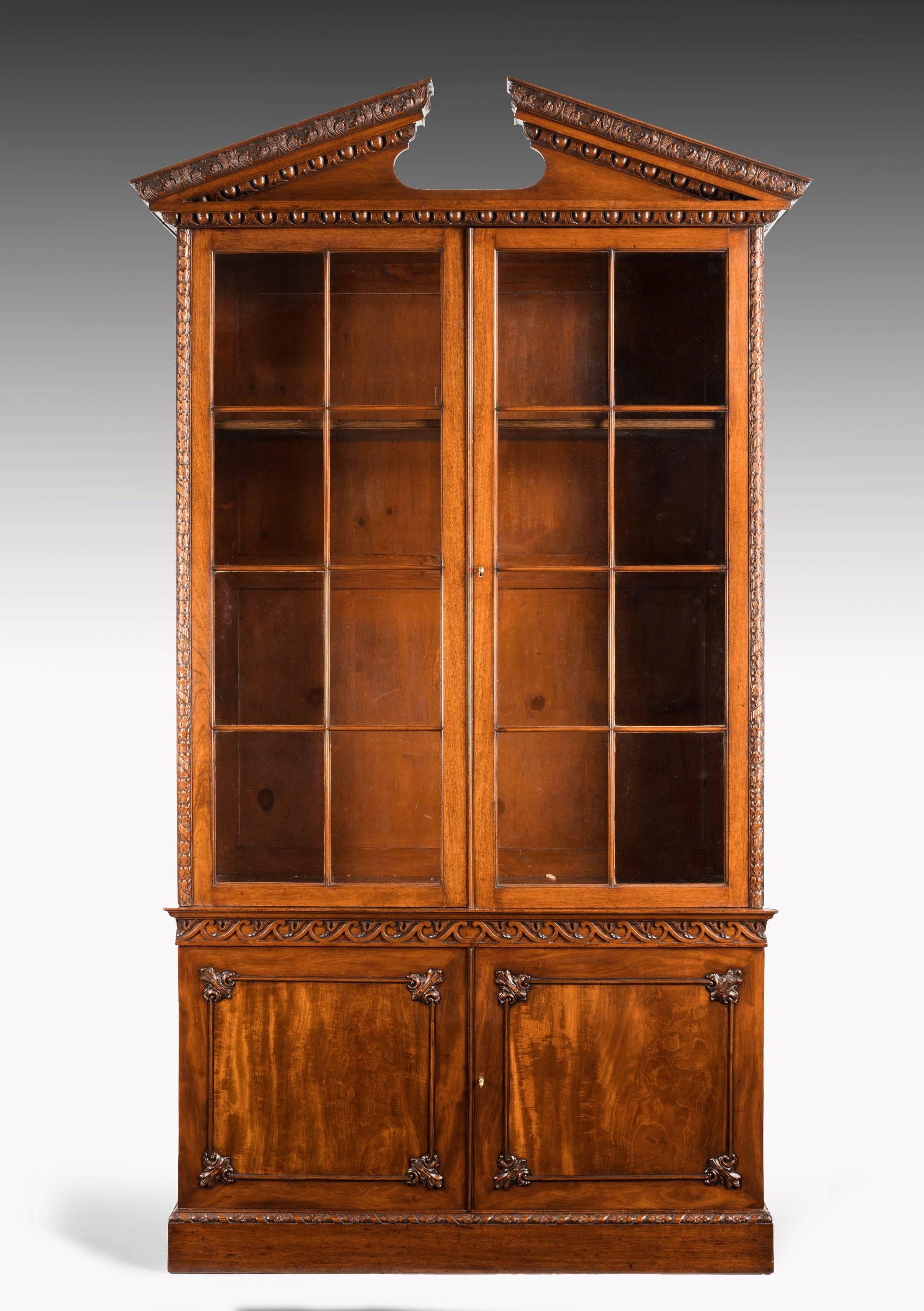 English Chippendale Period Mahogany Low Waisted Bookcase For Sale
