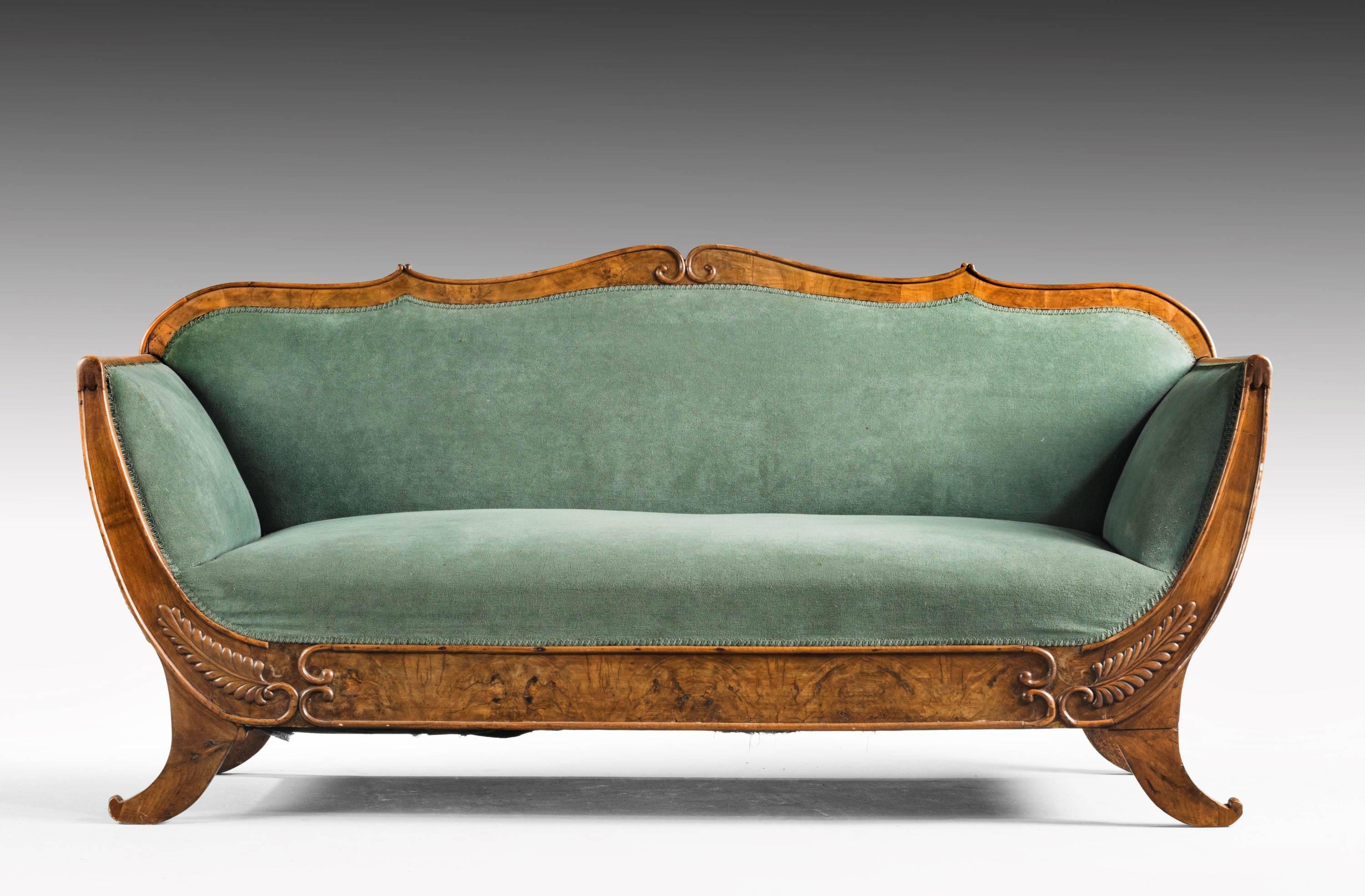 English Regency Period Walnut Sofa on Swept Sabre Supports