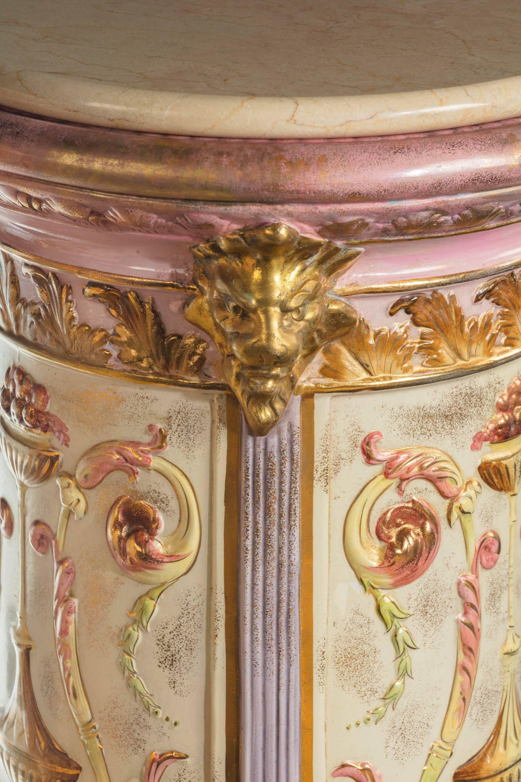 Pair of 19th Century Pottery Columns with Scroll and Neoclassic Decoration 1