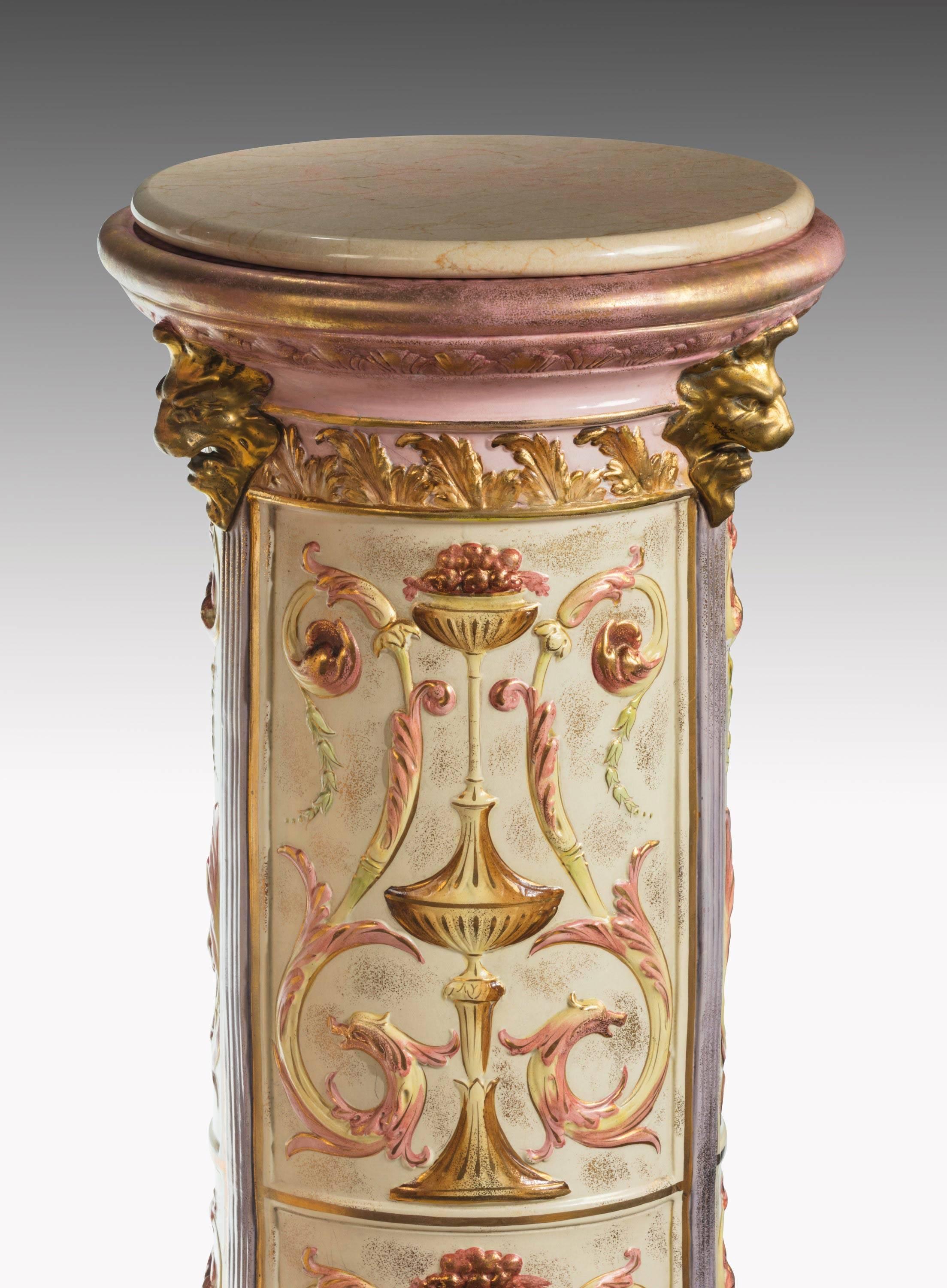 Pair of 19th Century Pottery Columns with Scroll and Neoclassic Decoration 2