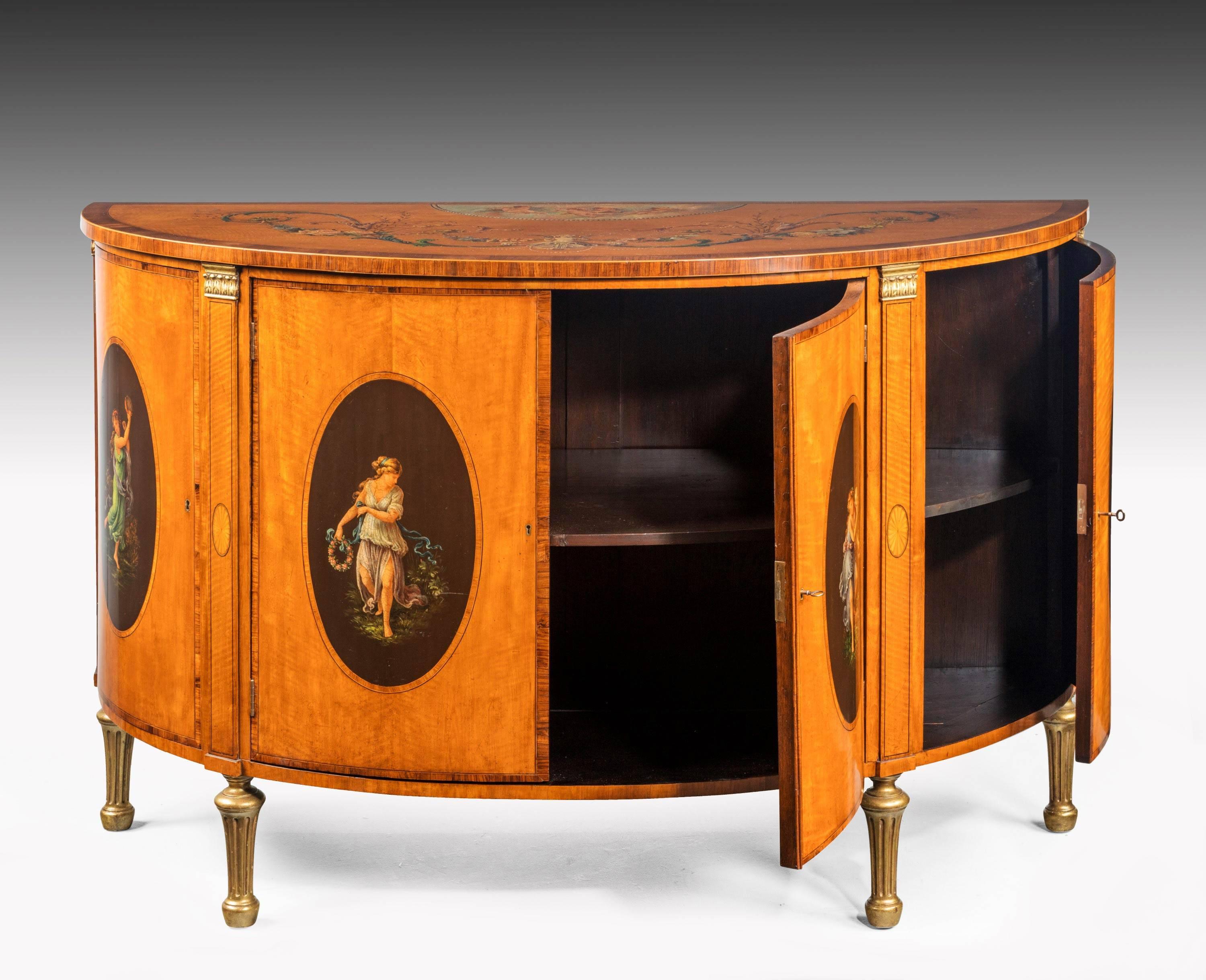 Late 19th Century Satinwood Demilune Commode In Good Condition For Sale In Peterborough, Northamptonshire