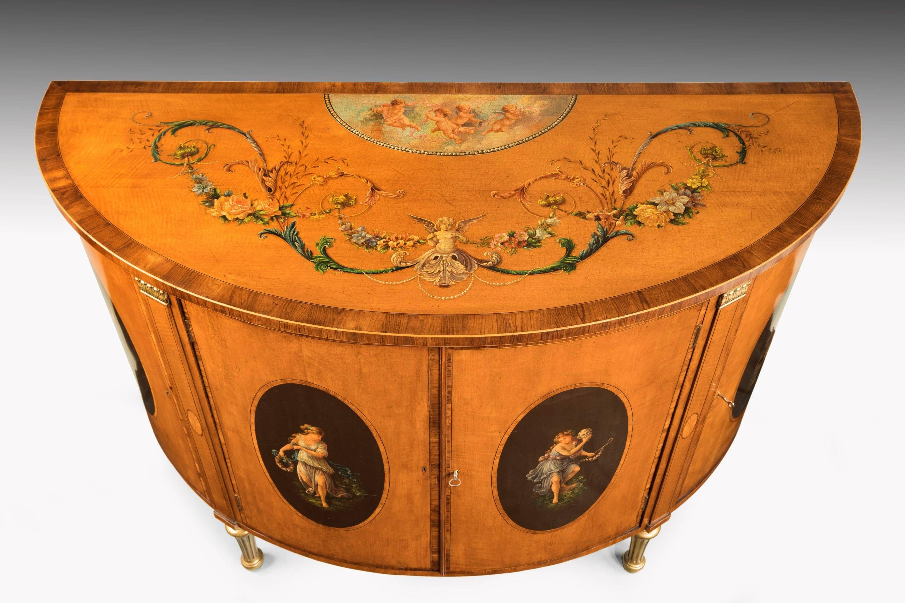 English Late 19th Century Satinwood Demilune Commode For Sale