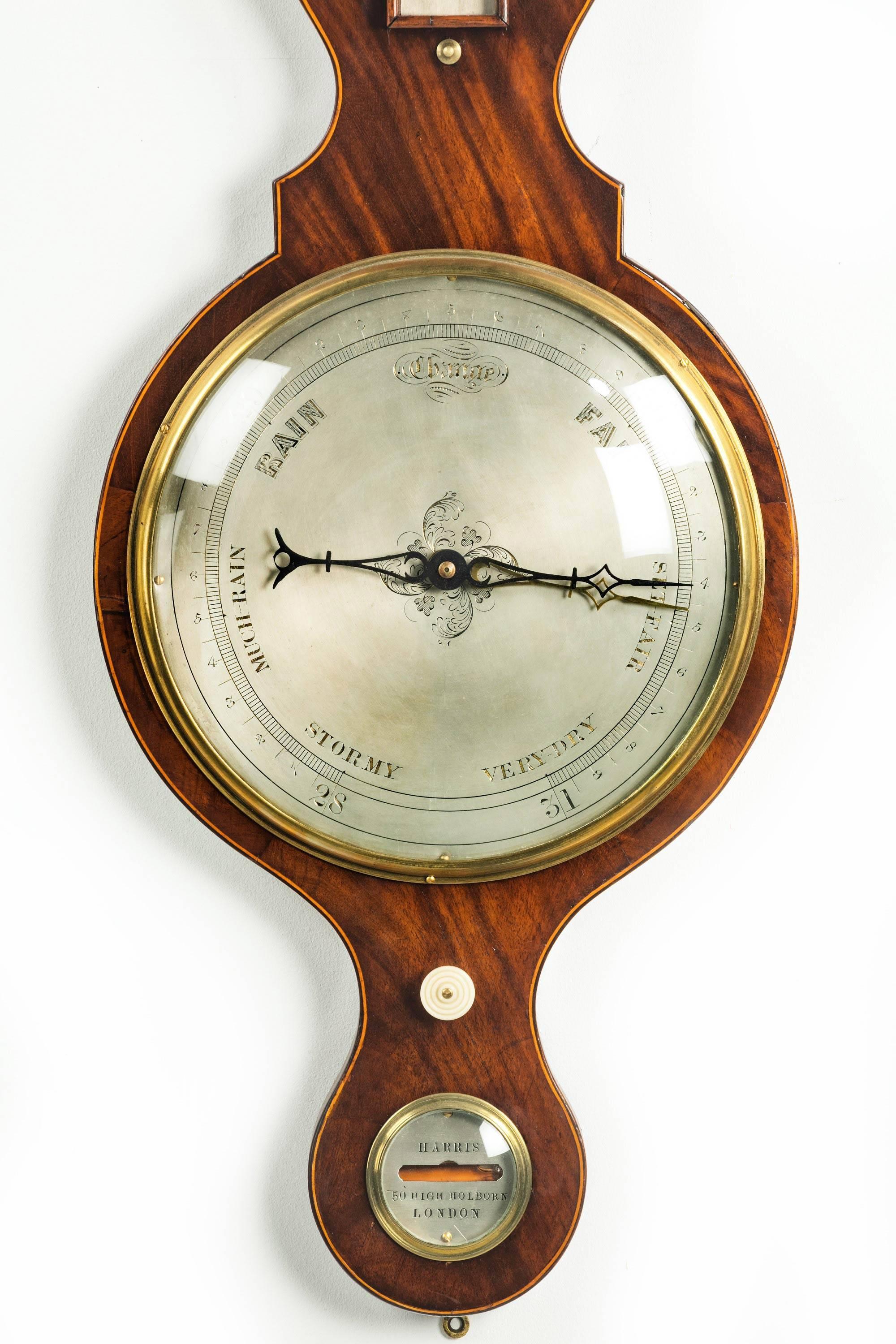 19th Century Mahogany Wheel Barometer by Harris of Holborn. 1