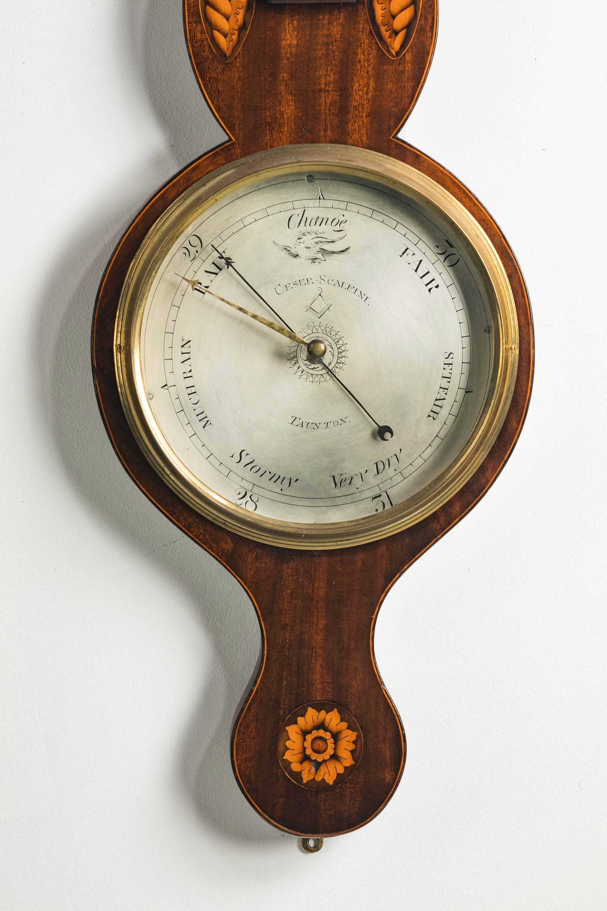 English George III Period Mahogany Barometer by Ceser Scalfini.