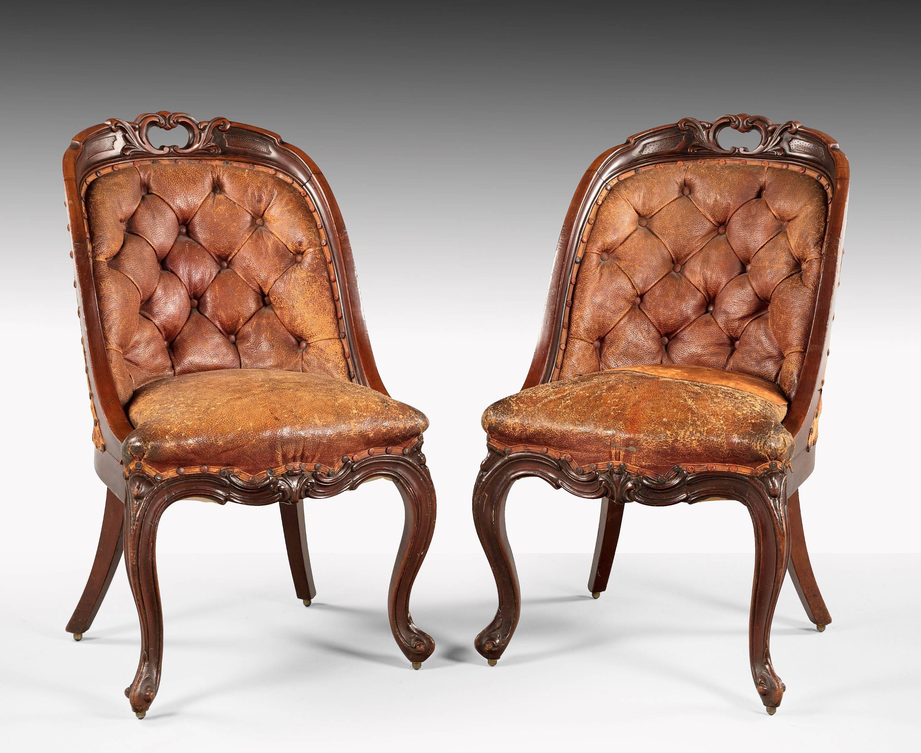 A quite extraordinary set of ten mid-19th century mahogany chairs in amazing original condition, including the hide covers. 

Seat height 18.5 inches.