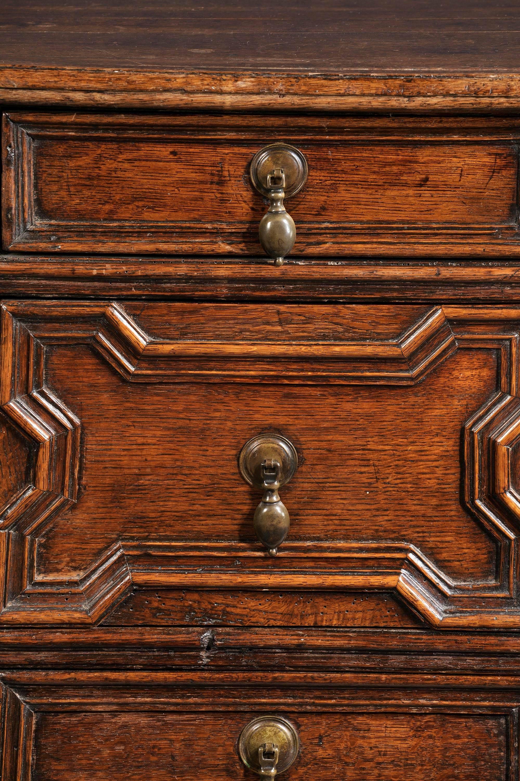 James II Period Chest of Drawers with Geometrically Panelled Front In Good Condition In Peterborough, Northamptonshire