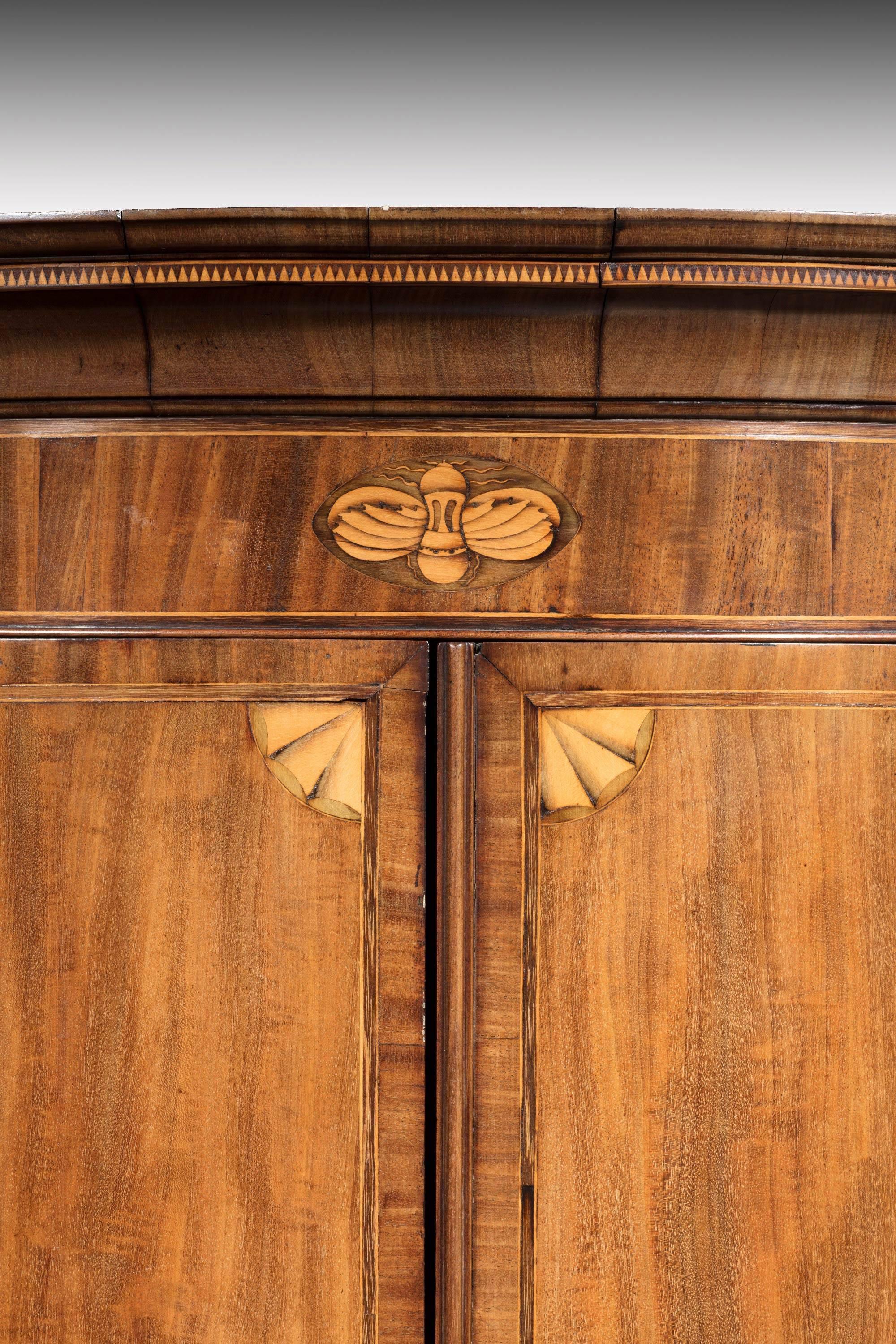 18th Century George III Period Bowfront Corner Cupboard with Satinwood Marquetry Inlays