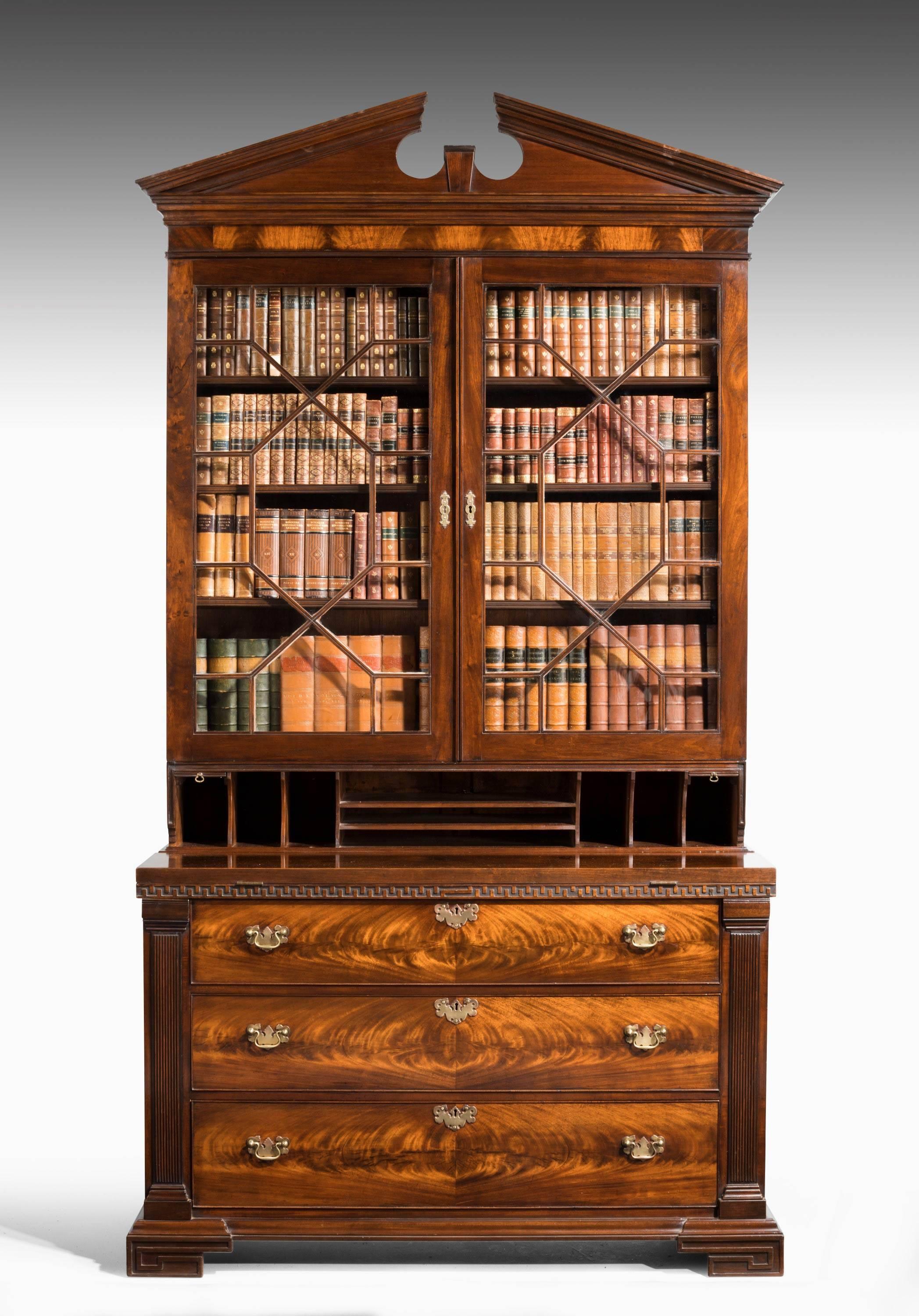 Great Britain (UK) Chippendale period mahogany secretaire bookcase with well fitted interior For Sale