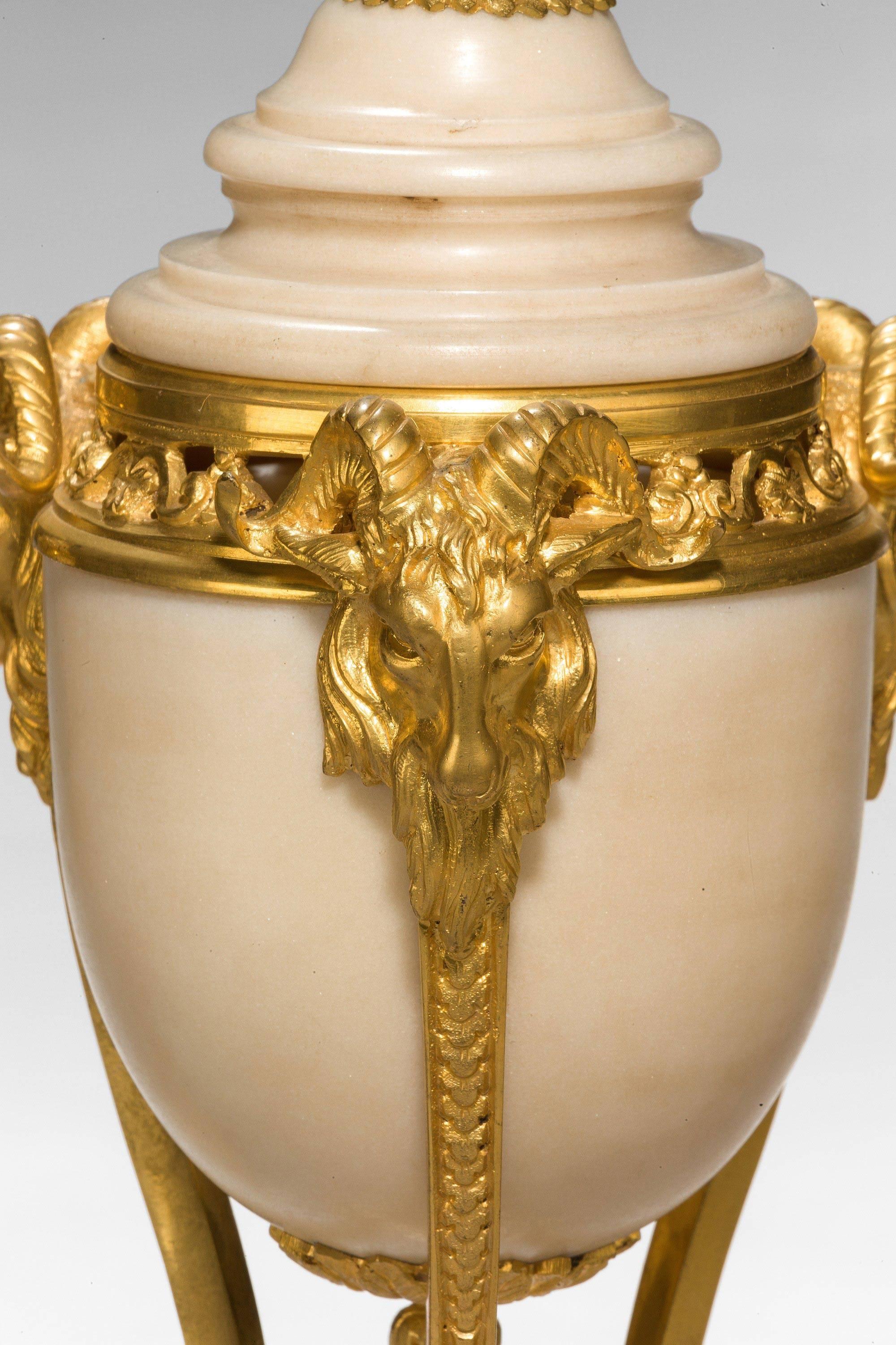 Great Britain (UK) Pair of Early 20th Century French Gilt Bronze and Marble Lidded Vases