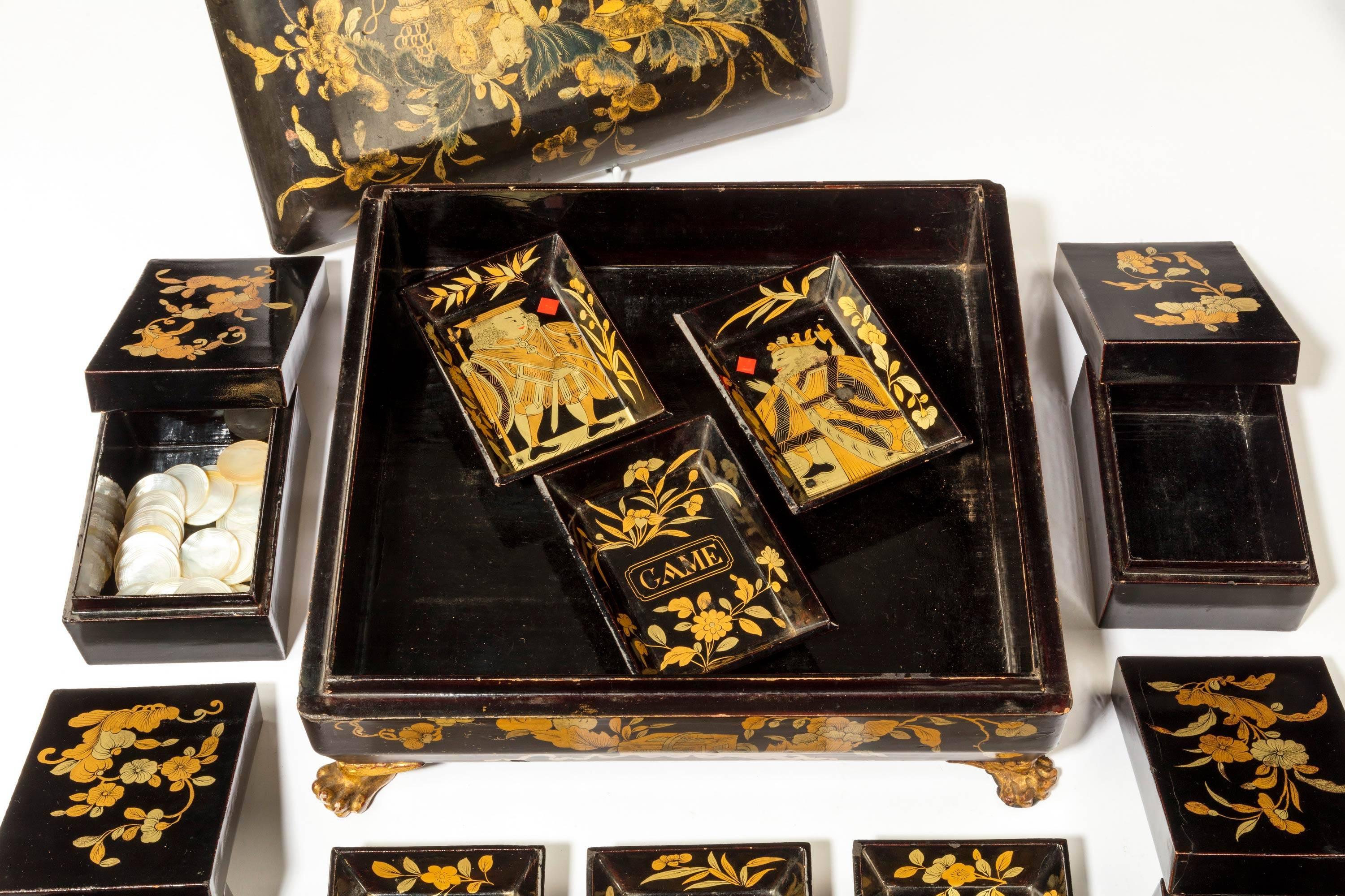 Late 19th Century Chinese Lacquered Games Box 1