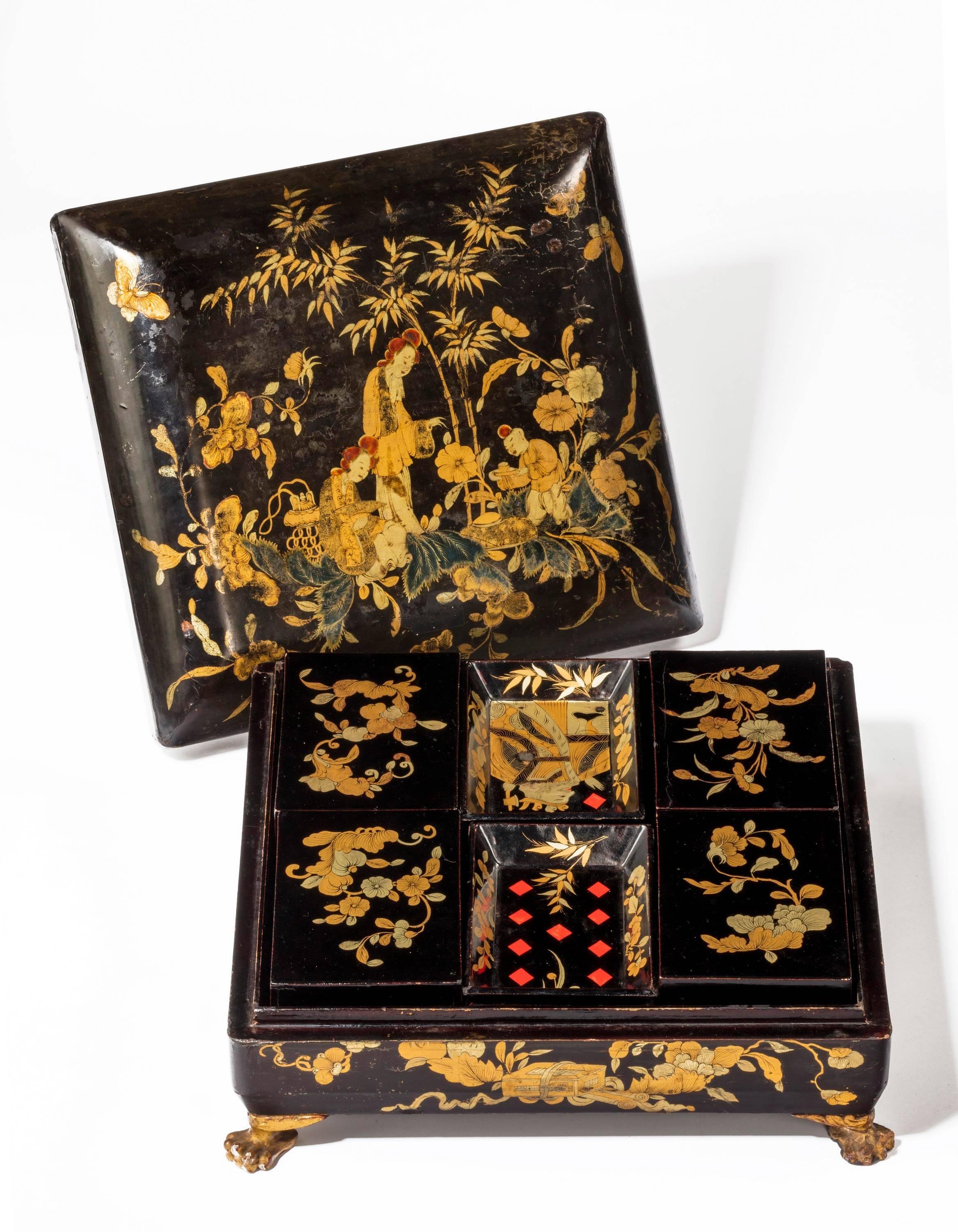 Late 19th Century Chinese Lacquered Games Box 5