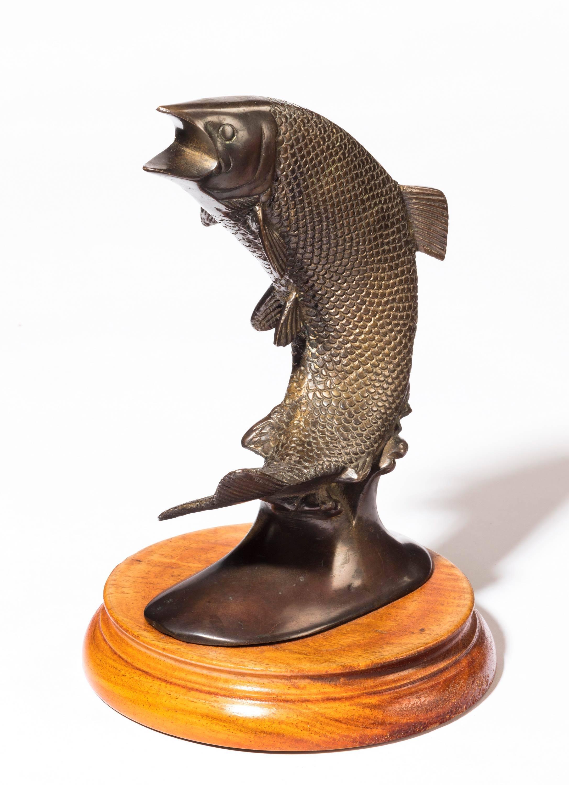 English Late 19th Century Cast Bronze Figure of a Leaping Salmon