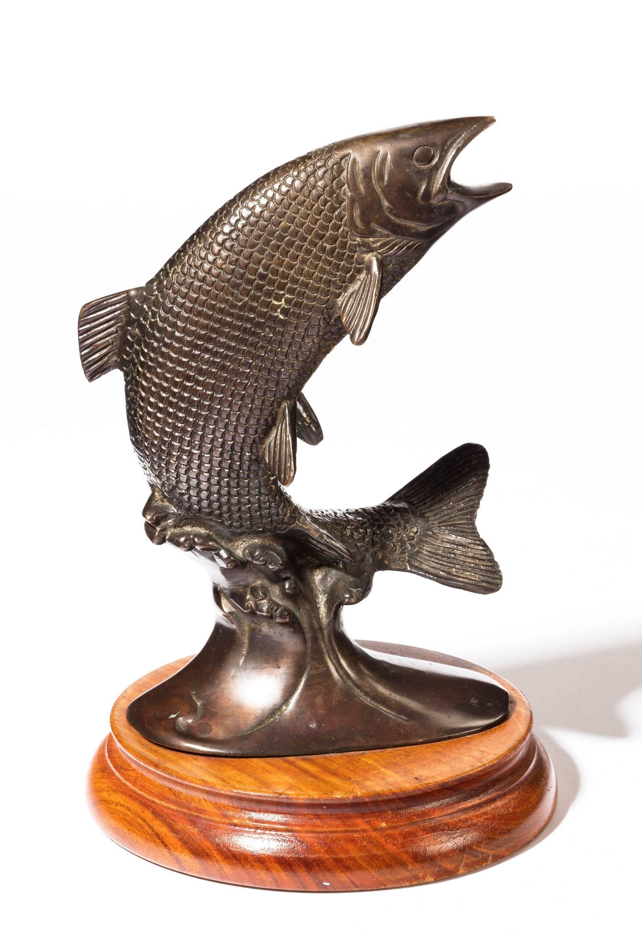Late 19th Century Cast Bronze Figure of a Leaping Salmon In Excellent Condition In Peterborough, Northamptonshire