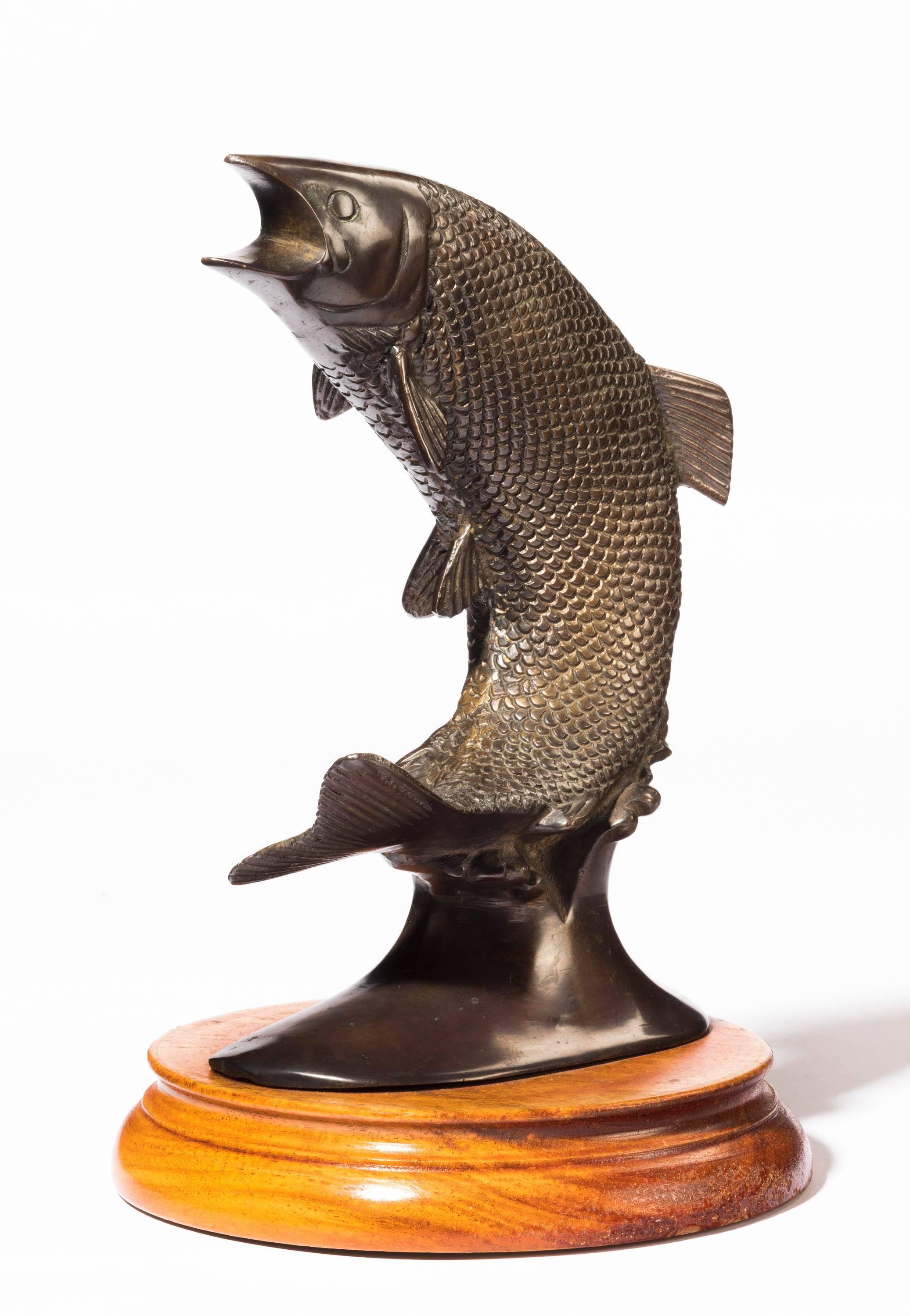 Late 19th Century Cast Bronze Figure of a Leaping Salmon 1